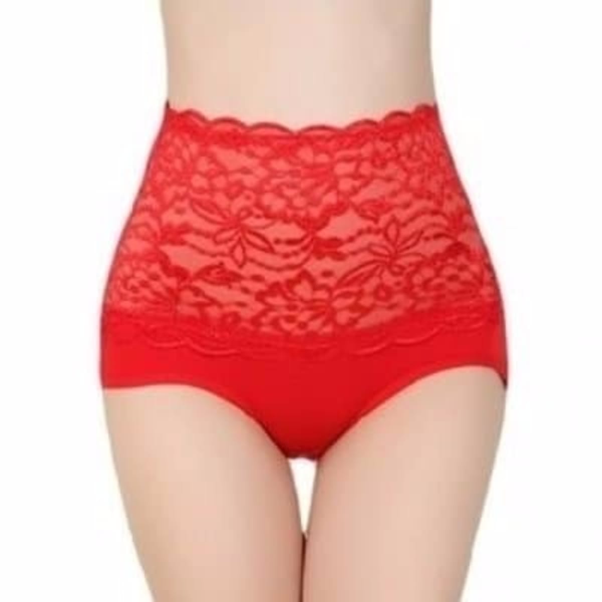 Ladies Tummy Control Lace Up Underwear Panty - Red