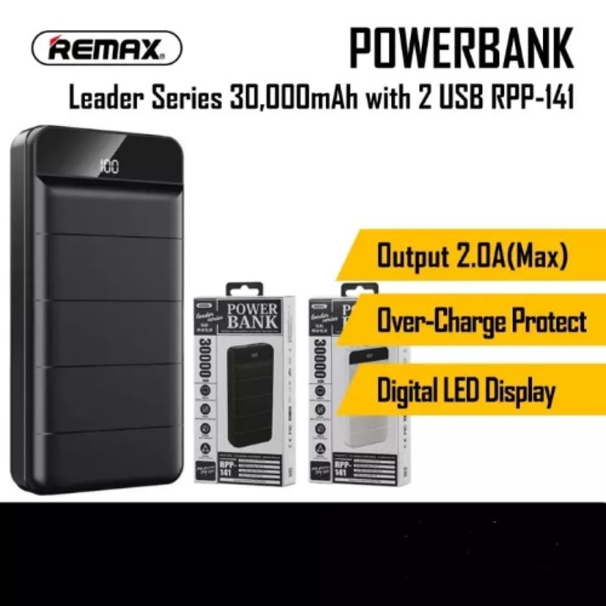 2usb led rohs power bank 30000mah