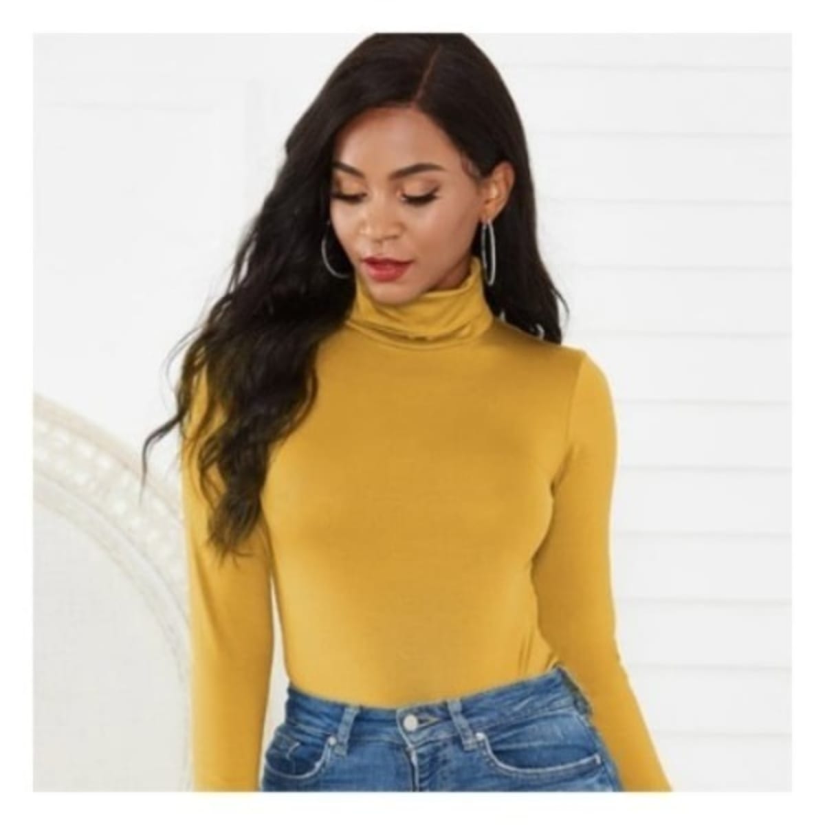 Yellow turtleneck crop top online