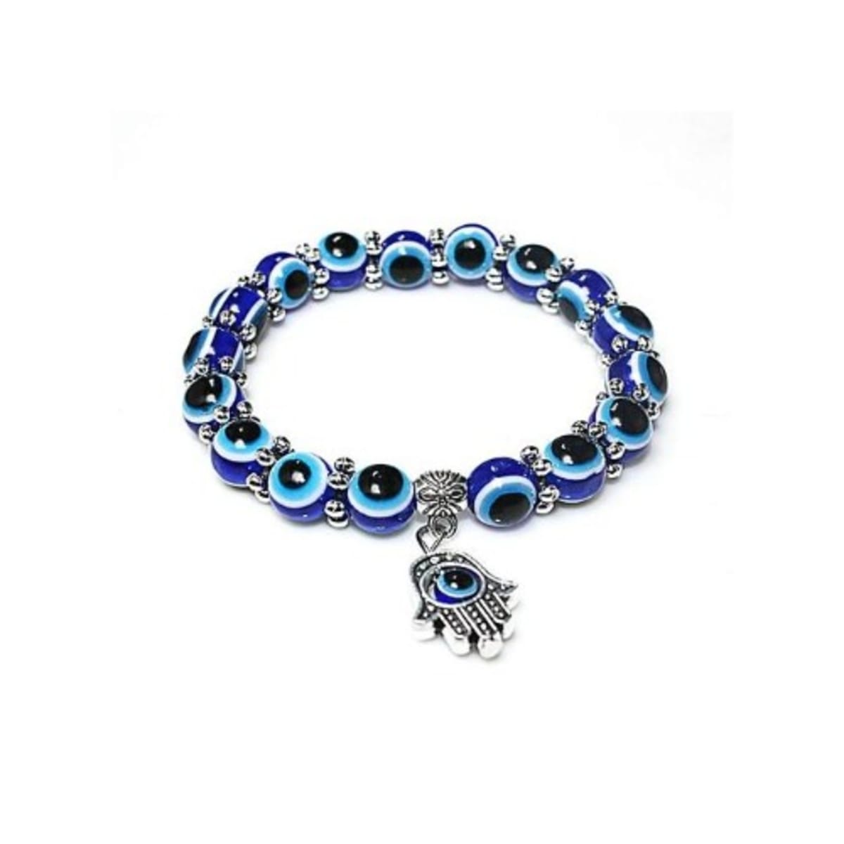 Fashion Front Blue Eye Detail Bead Bracelet With Hand Of Hamsa