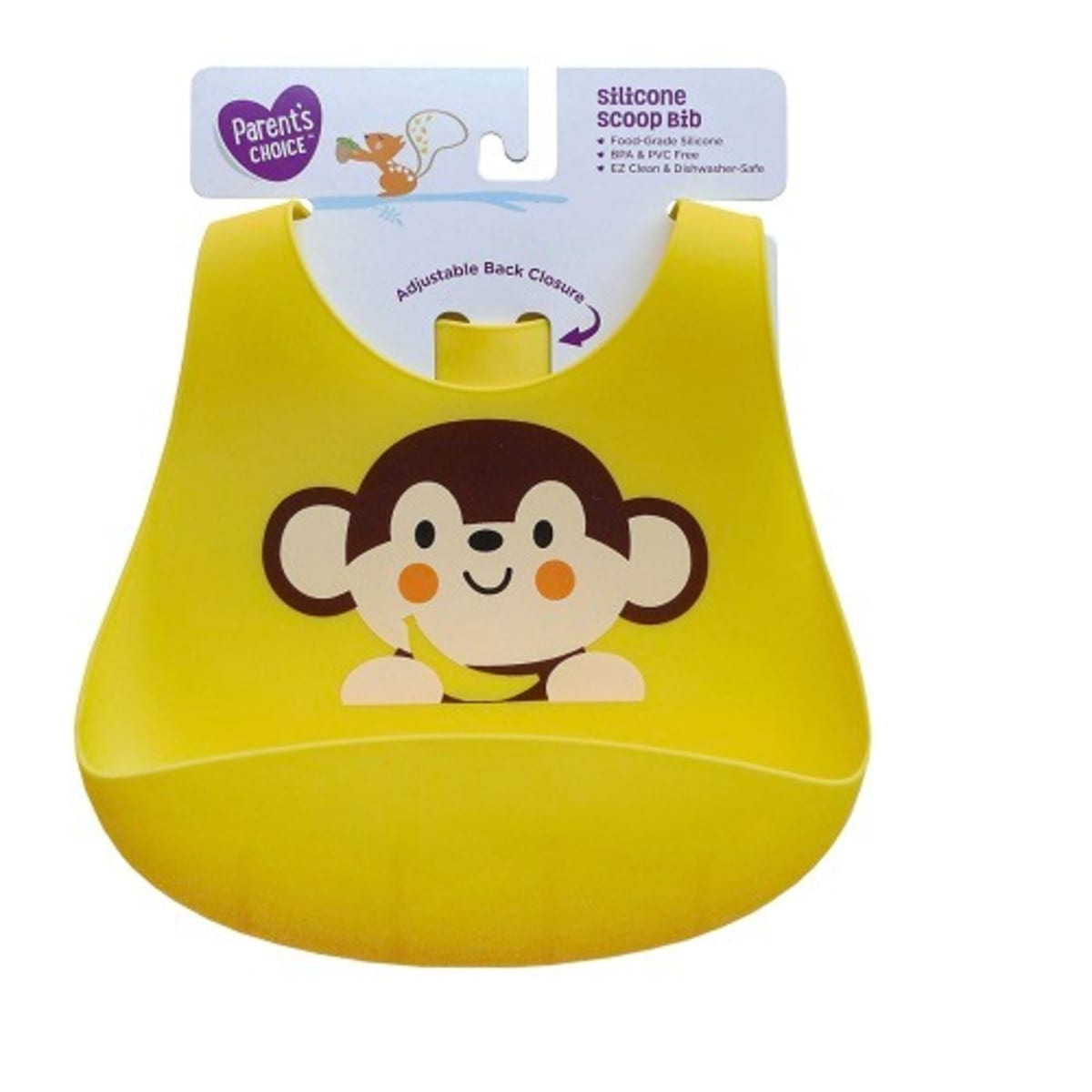 Parent's Choice Silicone Monkey Scoop Feeding Bib - Yellow