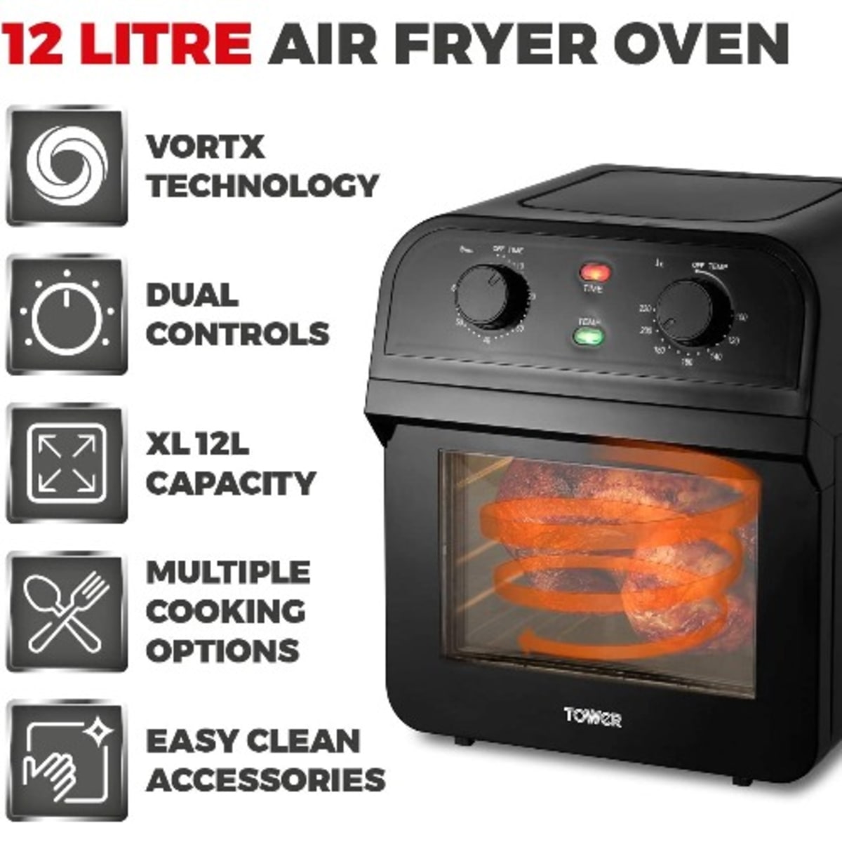 Tower Digital Air Fryer Oven-12 Litre ~Functions: Fryer with