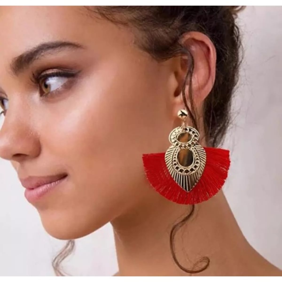 Fashion Jewelry Ethnic Bohemian Fringe Tassel Earrings Red