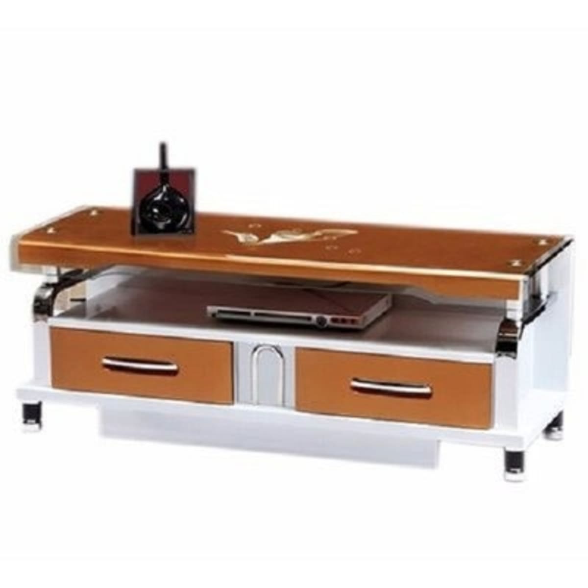White tv stand shop with brown top