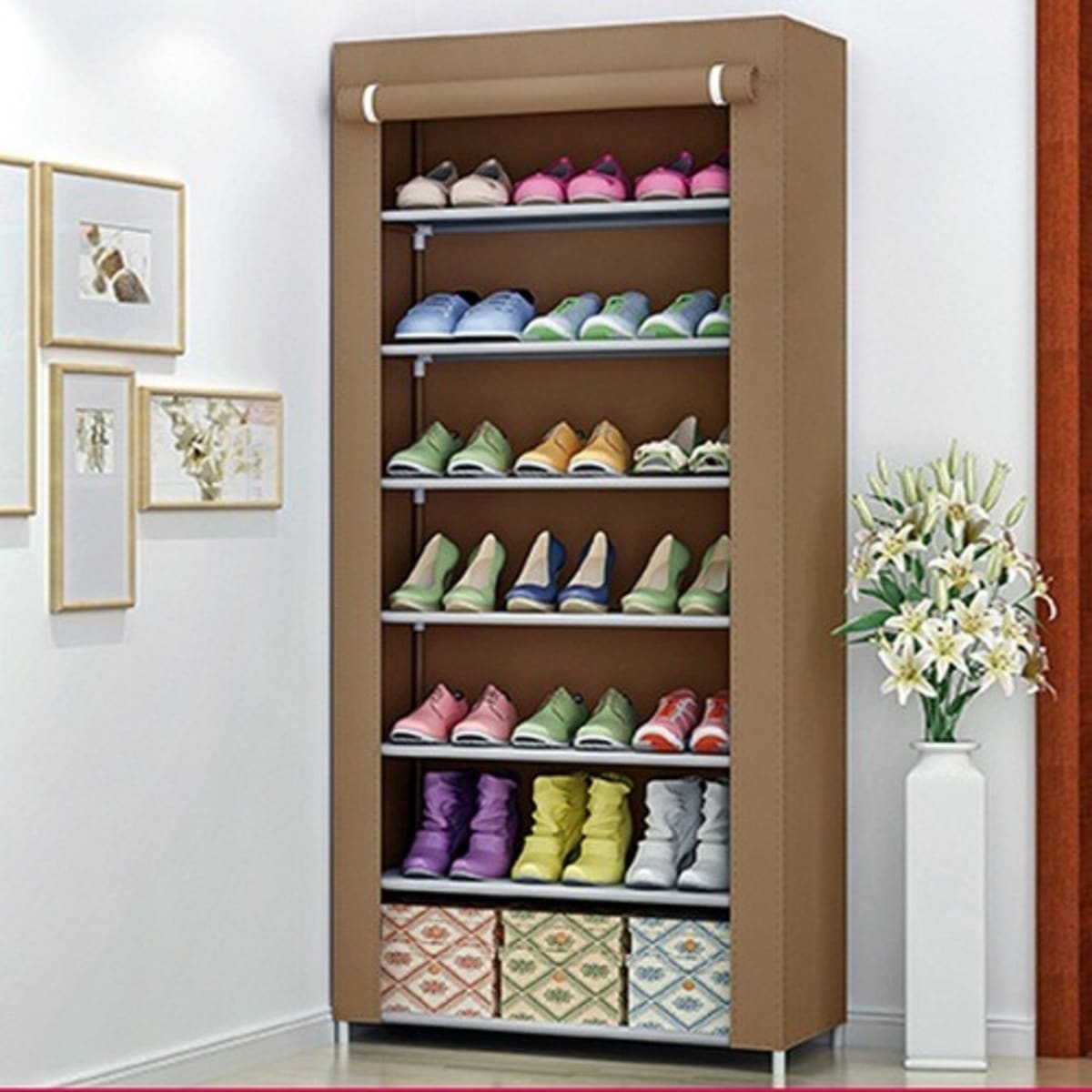 10 Layer 9 Grid Shoe Rack Storage Cabinet Cover | Shopee Philippines