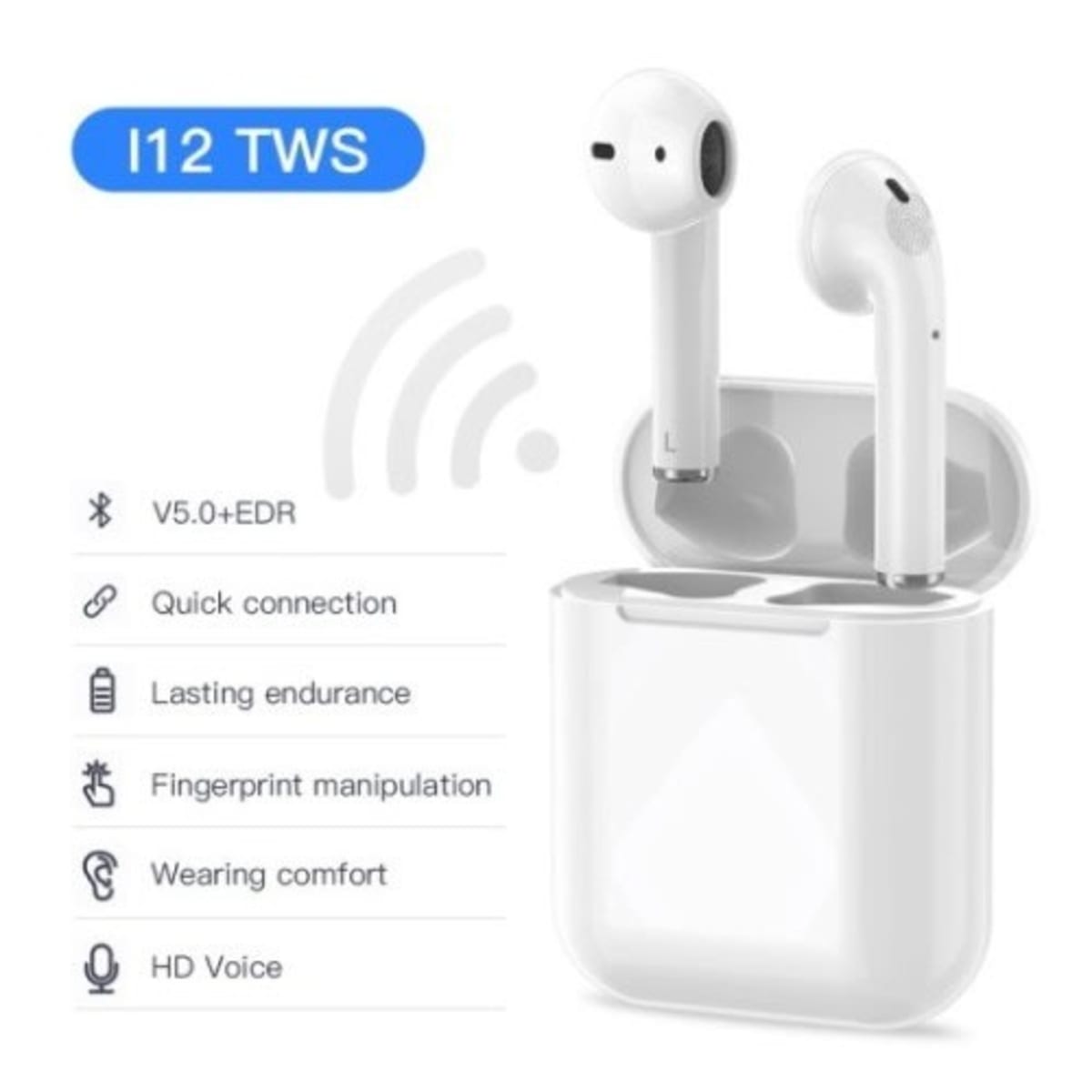 I12 tws white wireless 2025 earphones with bluetooth 5.0