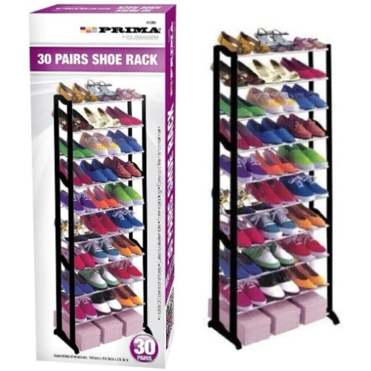 Prima 30 Pair Stackable Shoe Rack Black Colour