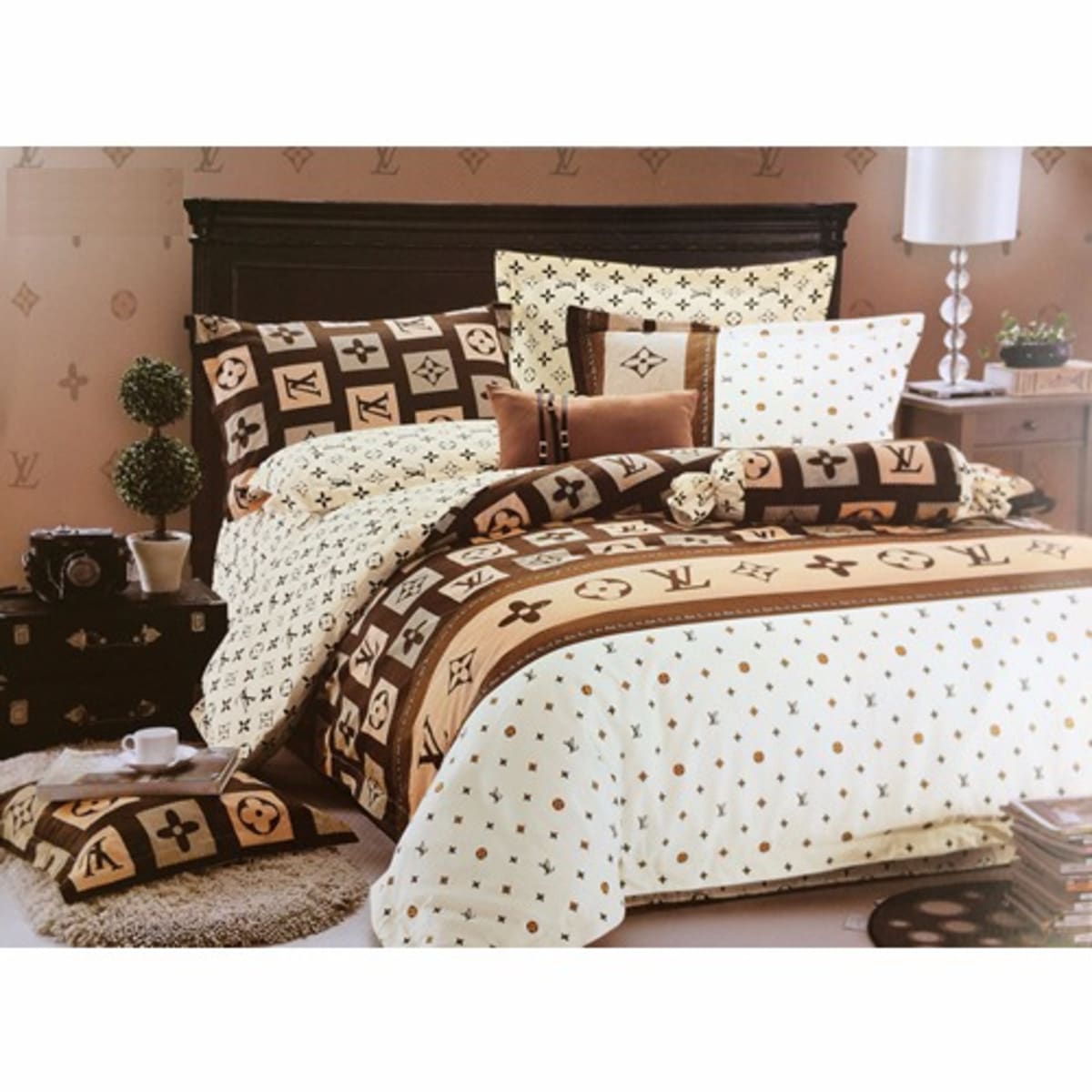 SALE] Louis Vuitton Black Gold Luxury Brand High-End Bedding Set LV Home  Decor