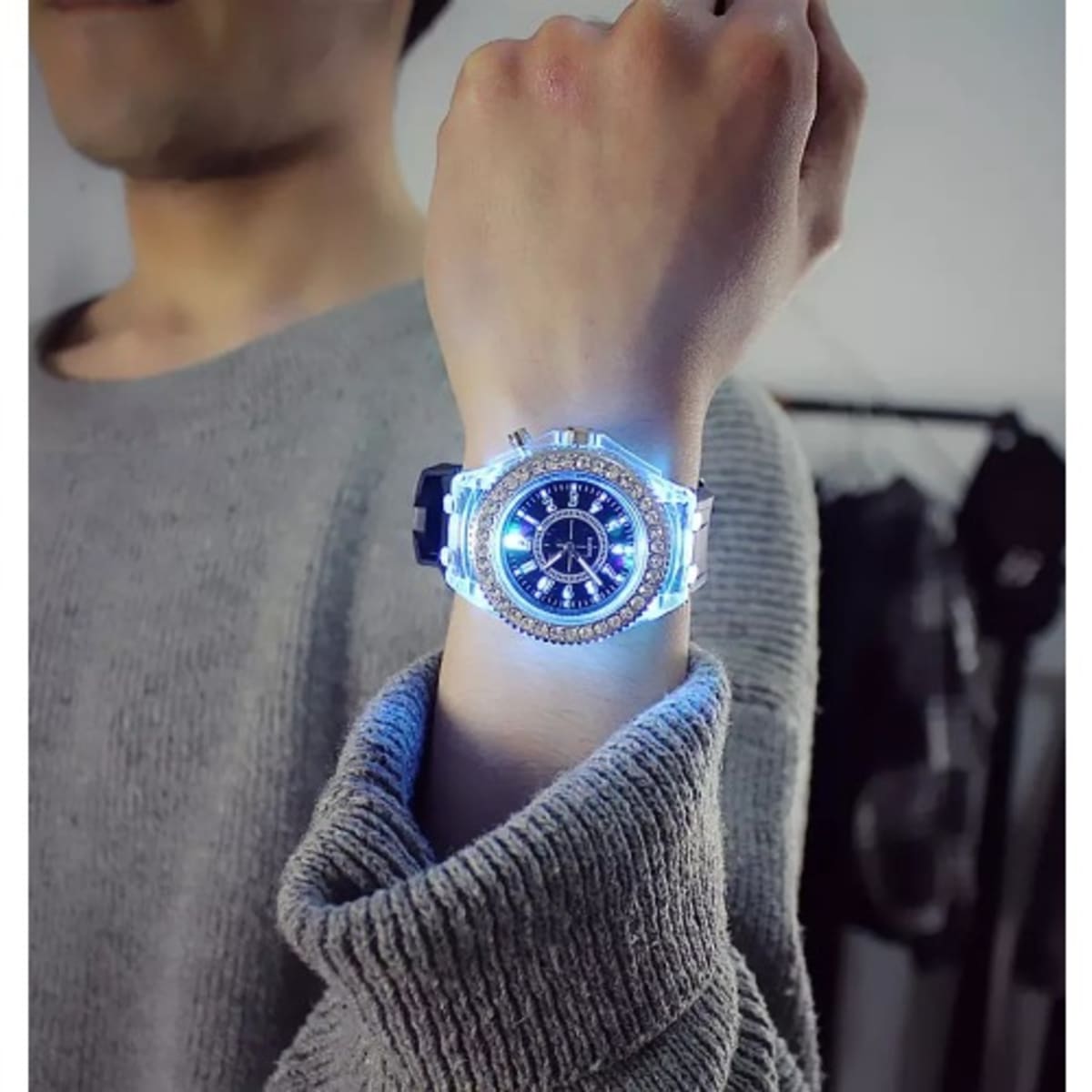 Luminous LED Light Rhinestone Unisex Watch Black Konga Online