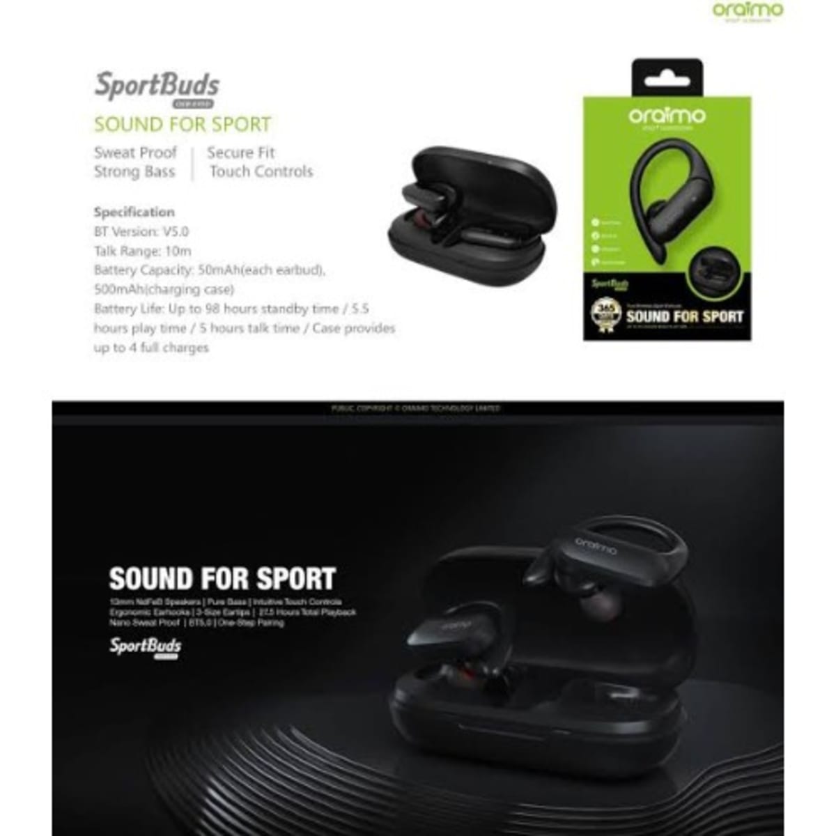 oraimo SportBuds True Wireless Sport Earbuds