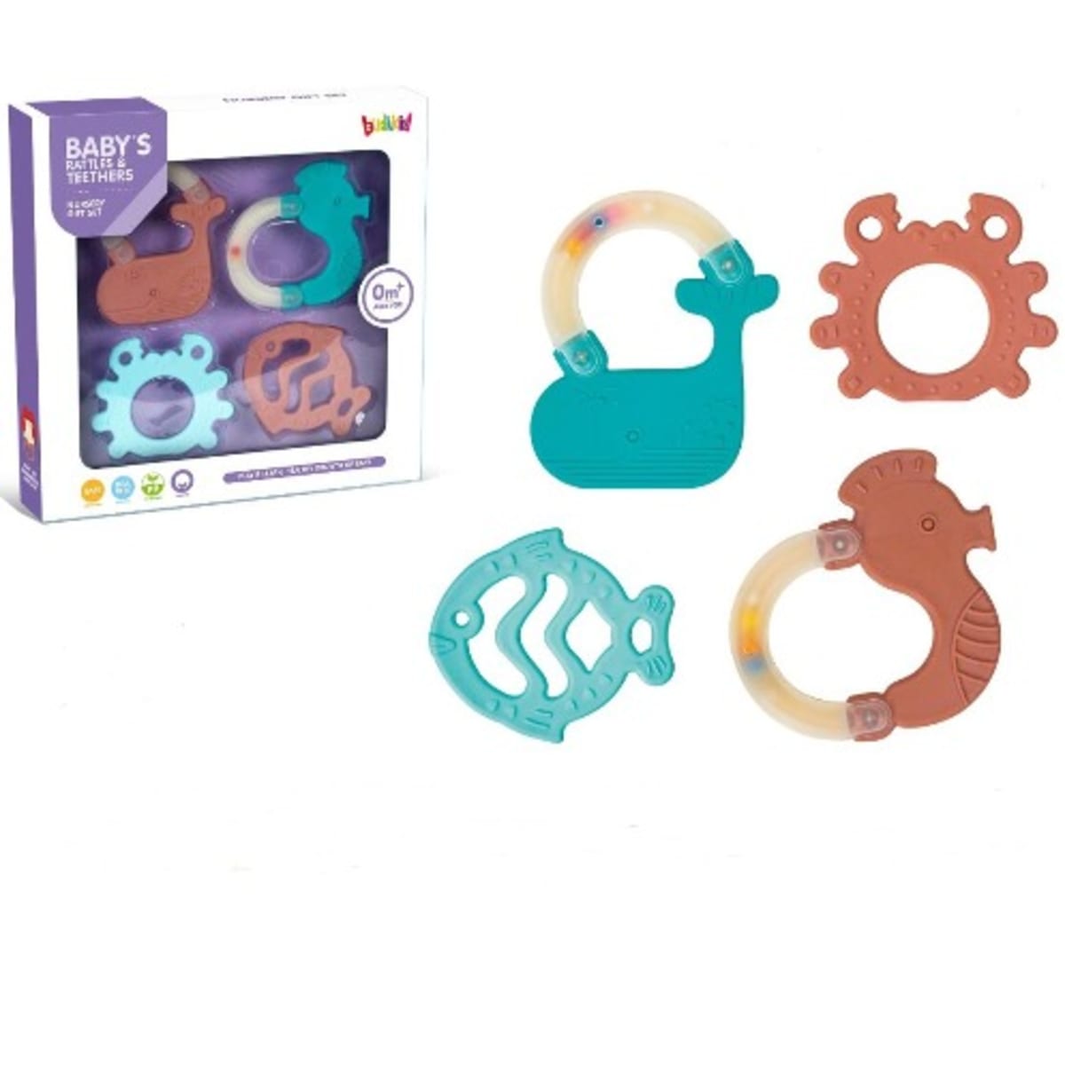 Budikid Baby Rattles Teethers 4 Pcs