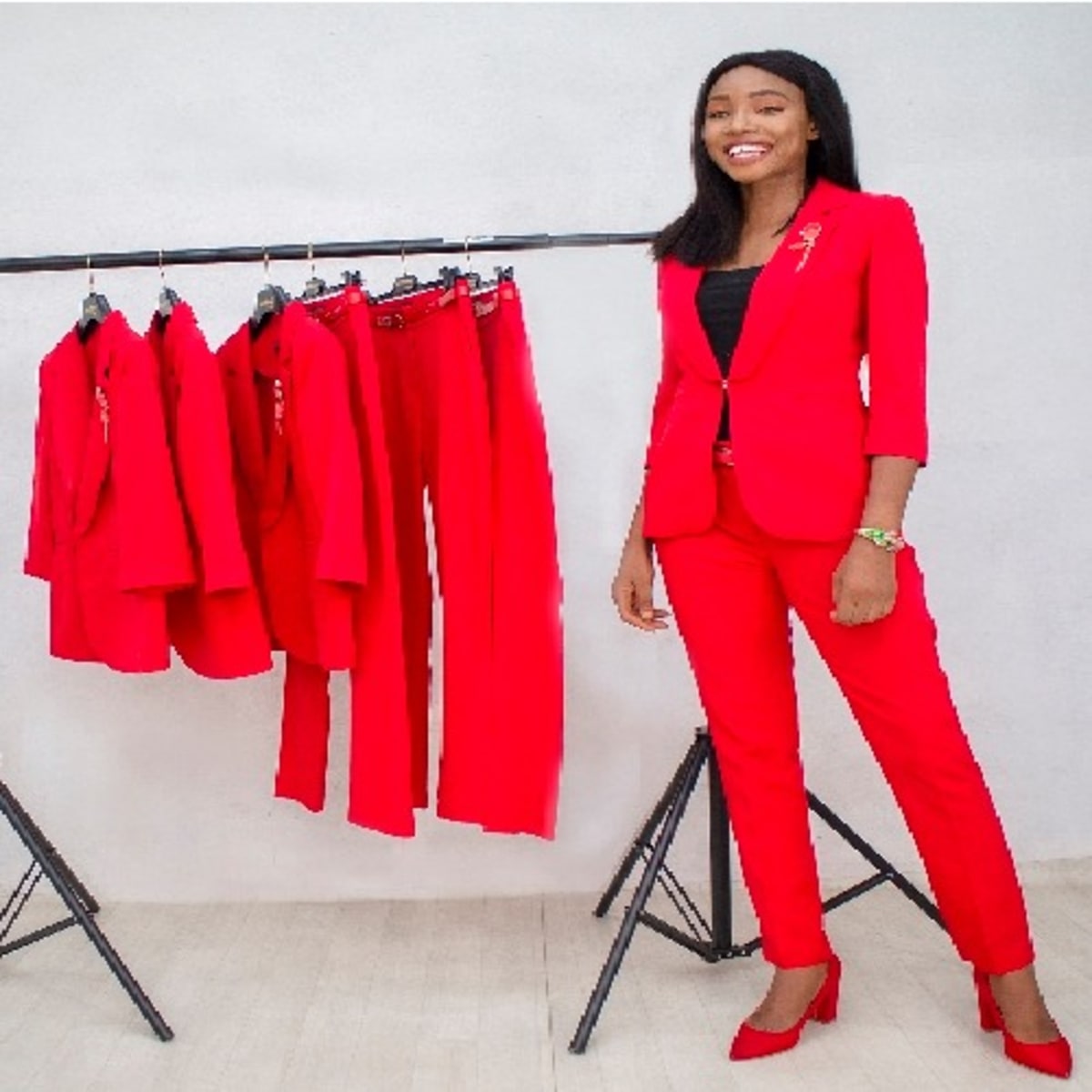 Red pants deals and blazer