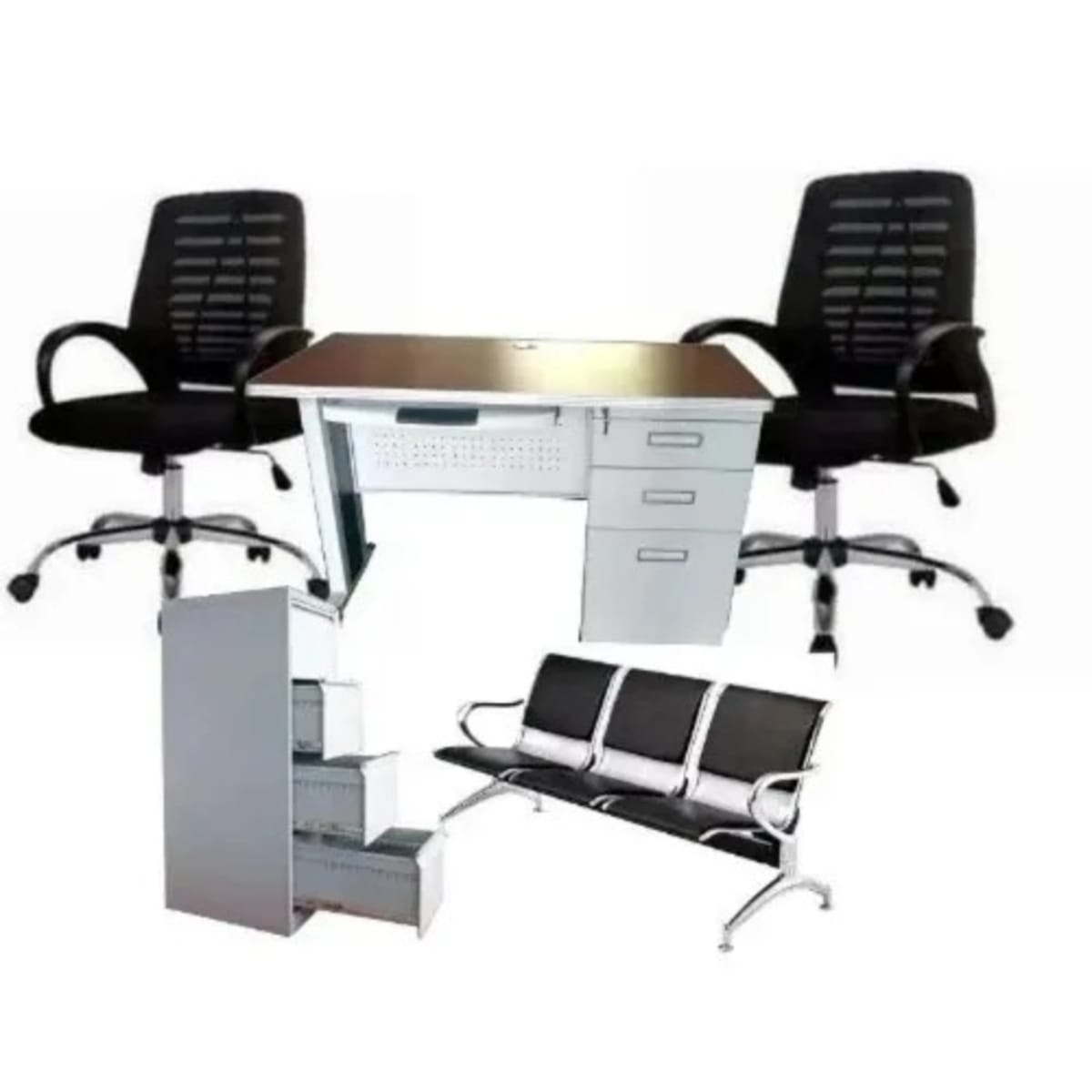 Metal Office Table With 2 Chairs 4 Drawer File Cabinet 3