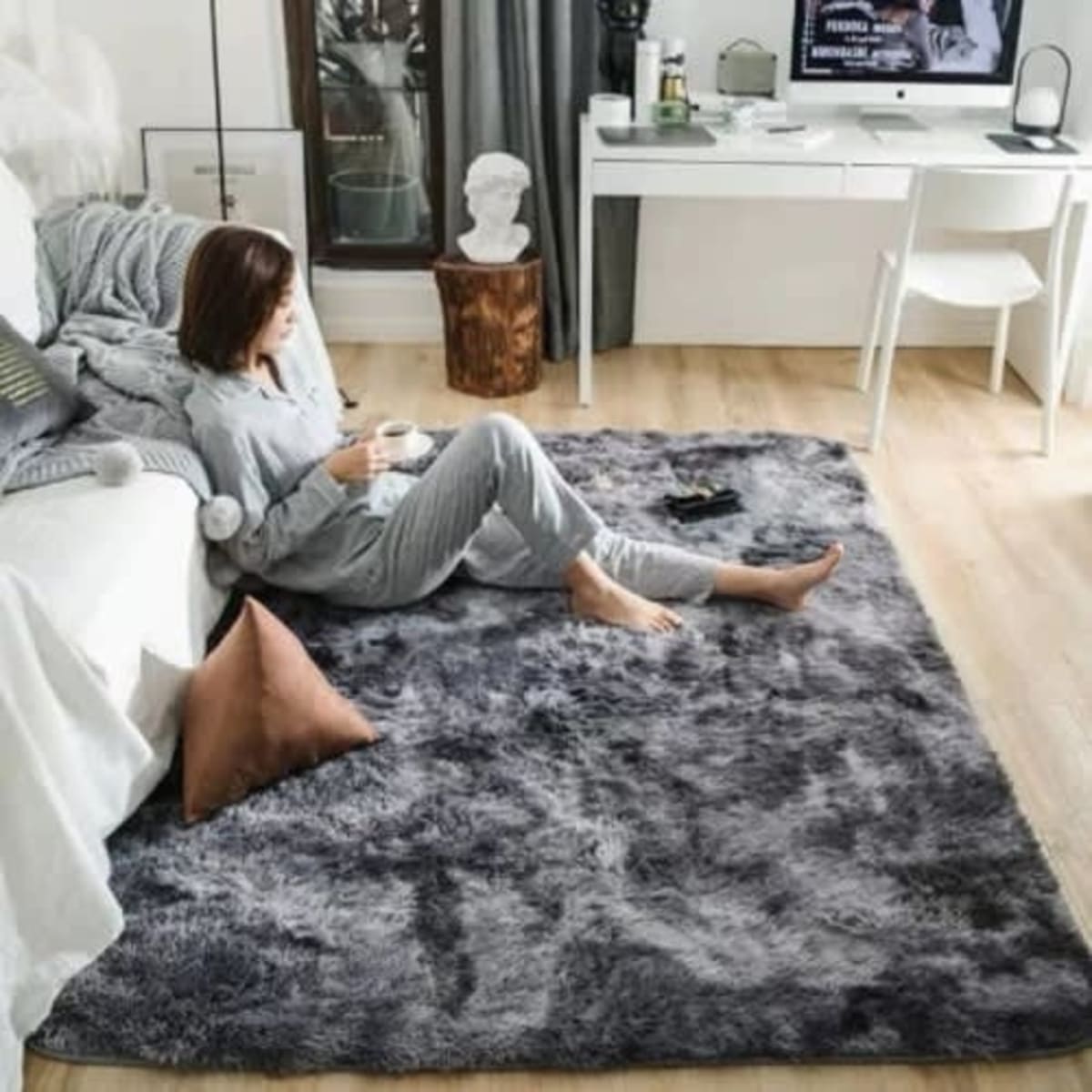 Grey store furry rug