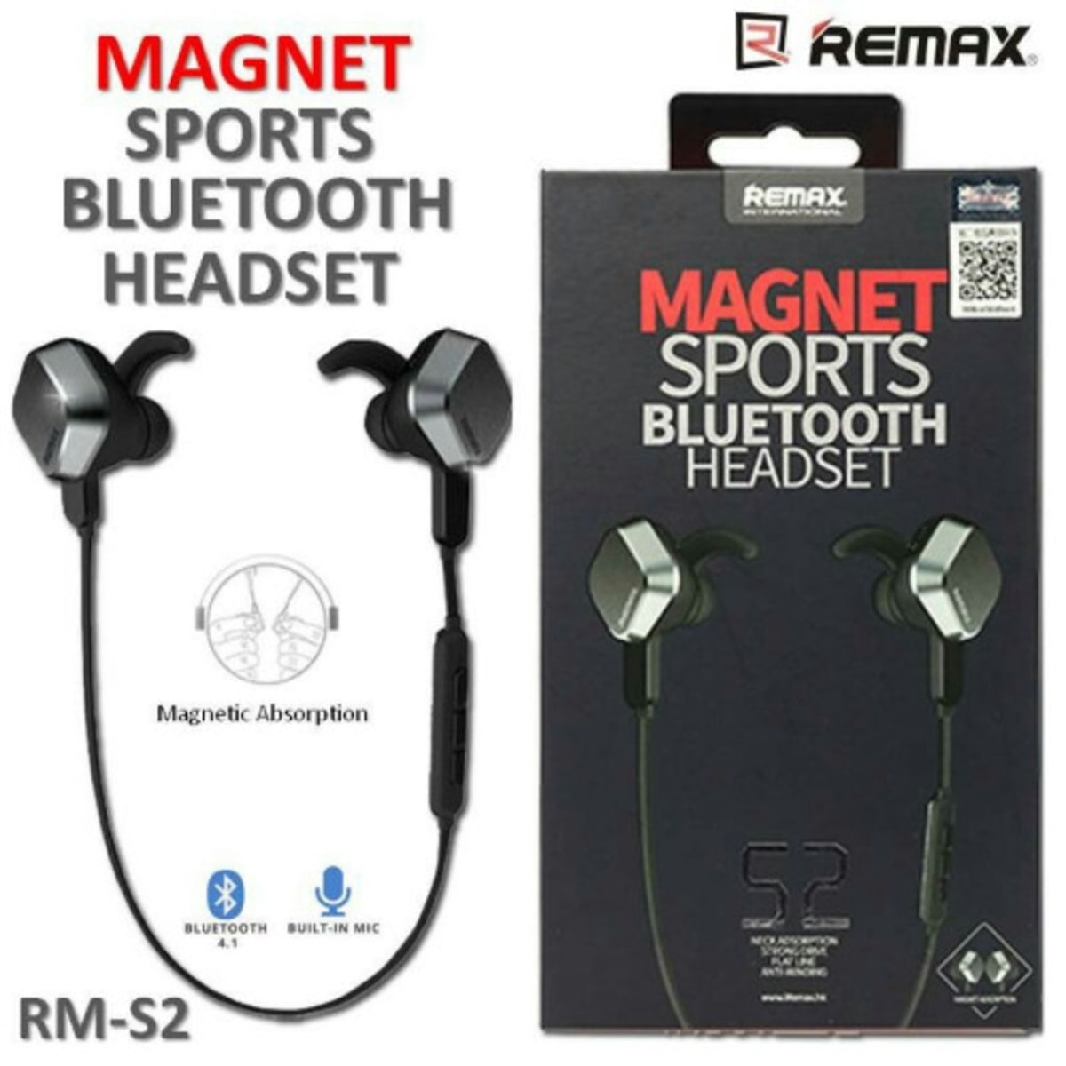 Remax Sports Wireless Bluetooth Headset Magnet Rb s2 black