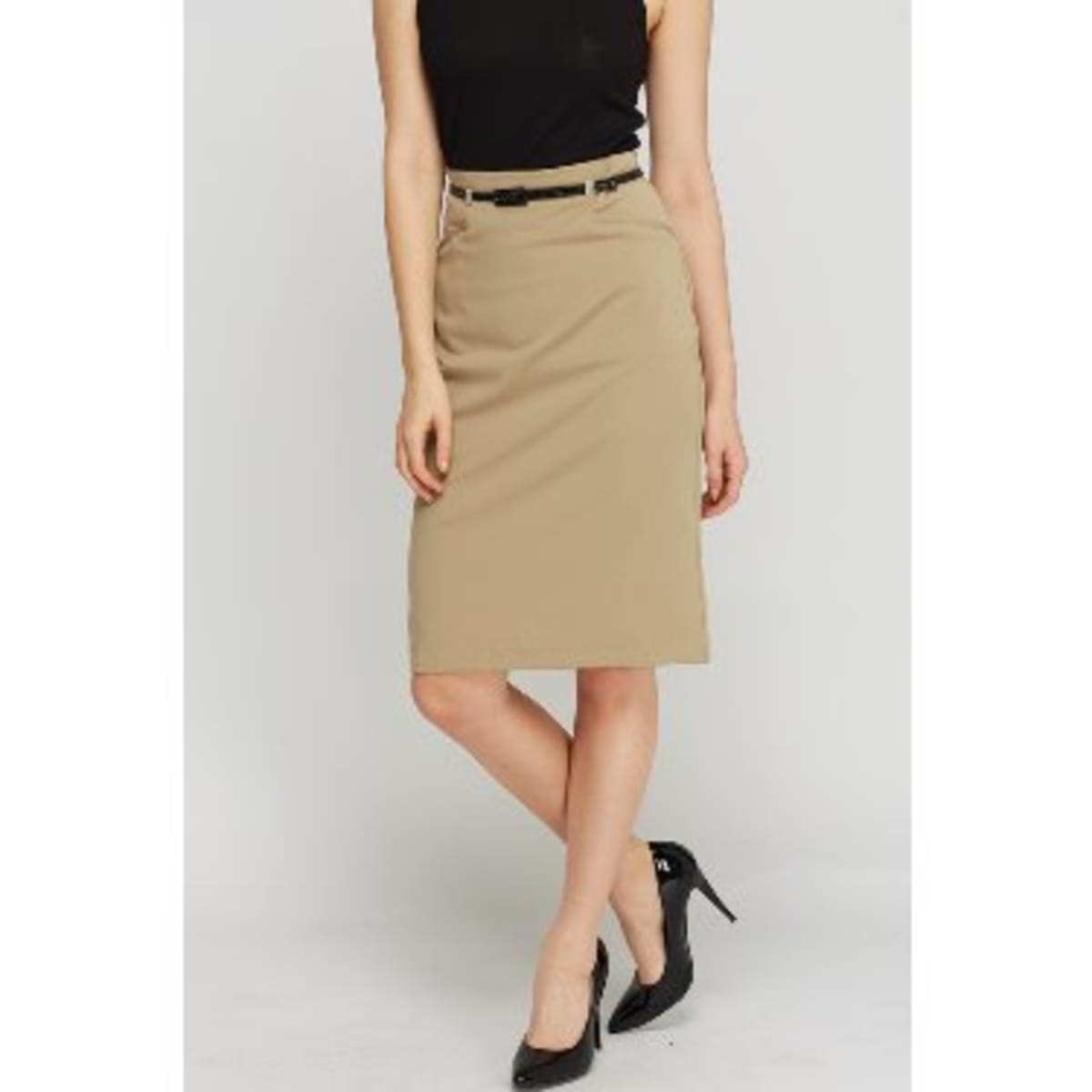 Collection London High Waist Belted Pencil Skirt Beige Konga