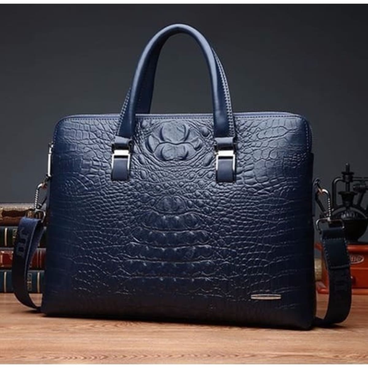 A B Men s Crocodile Skin Messenger Bag Navy Blue Konga Online