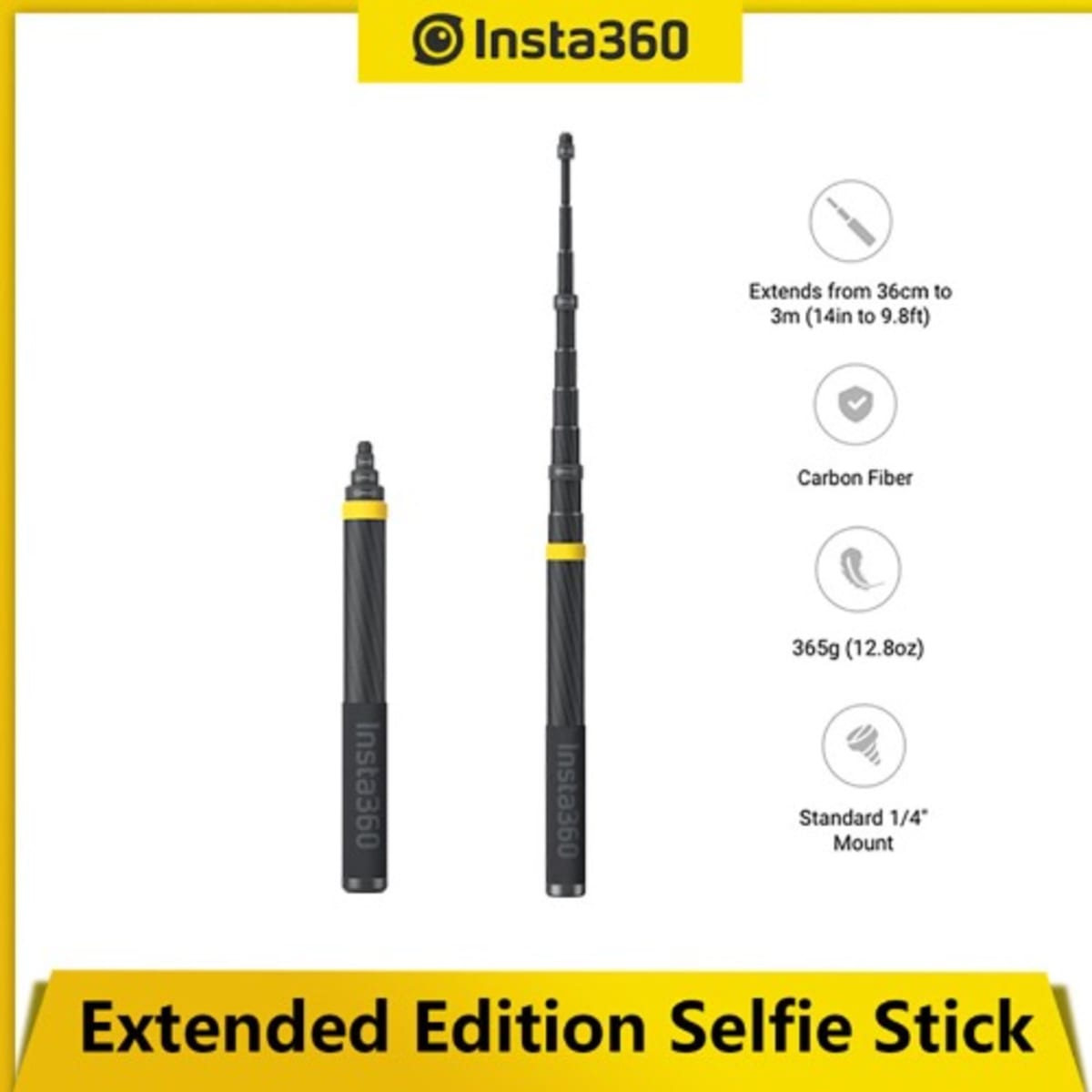Insta360 3m 9.8ft Extended Edition Selfie Stick for ONE X2, ONE R, ONE X,  ONE Action Camera 