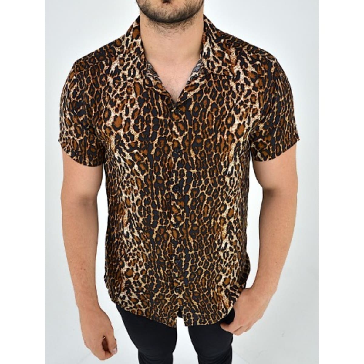 Leopard print short sleeve cheap shirt mens