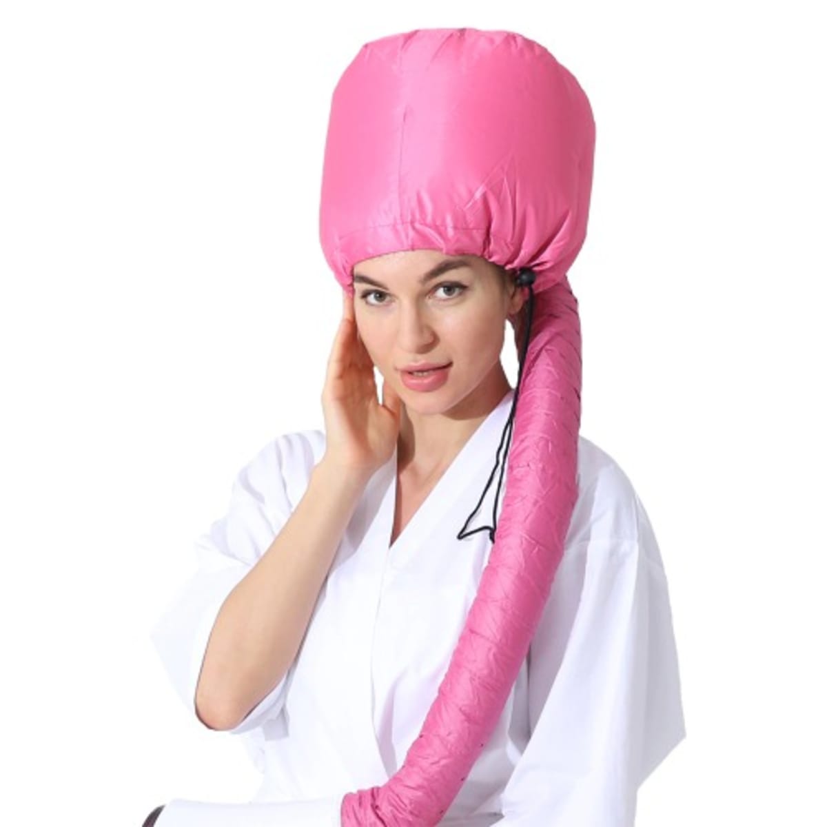 Drawstring Hair Heating Cap Hair Dryer Bonnet Attachment Pink