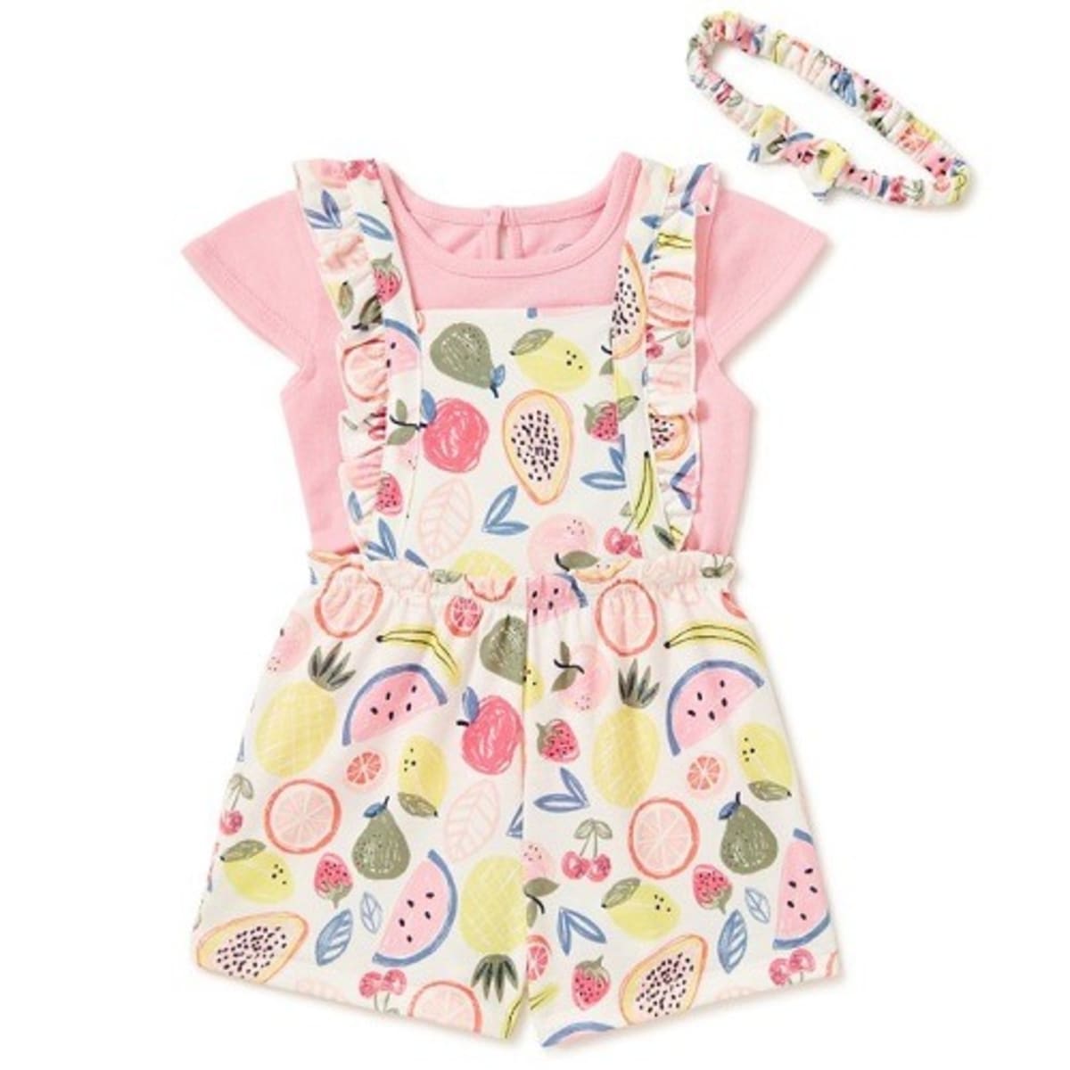 Wonder Nation Baby Girls Pinafore Overall Top Headband 3 Pcs