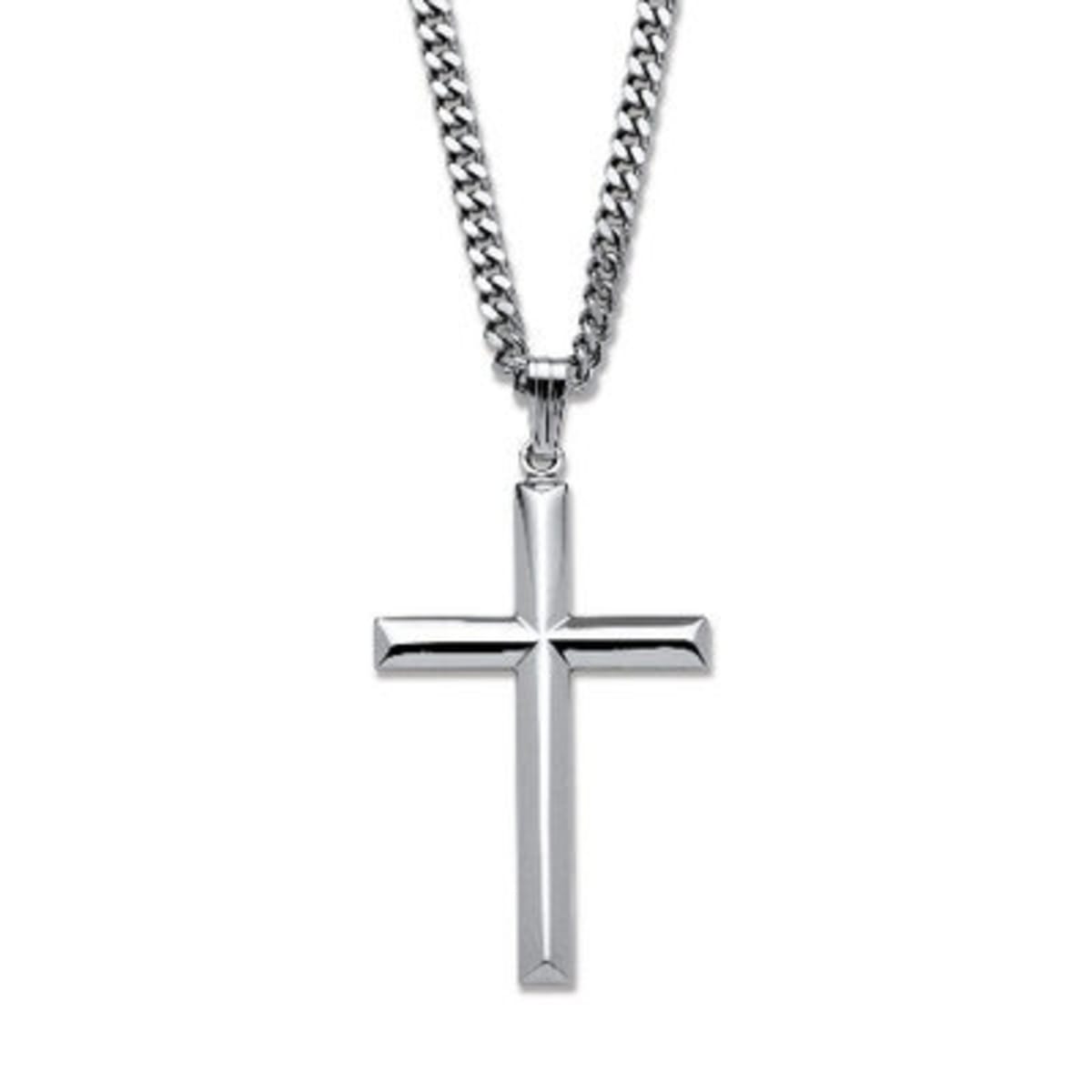Men s Accent Stainless Steel Necklace Cross Pendant Silver