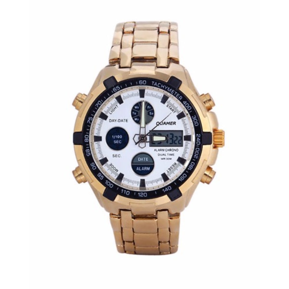 Quamer Men s Analogue And Digital Led Display Wristwatch Gold