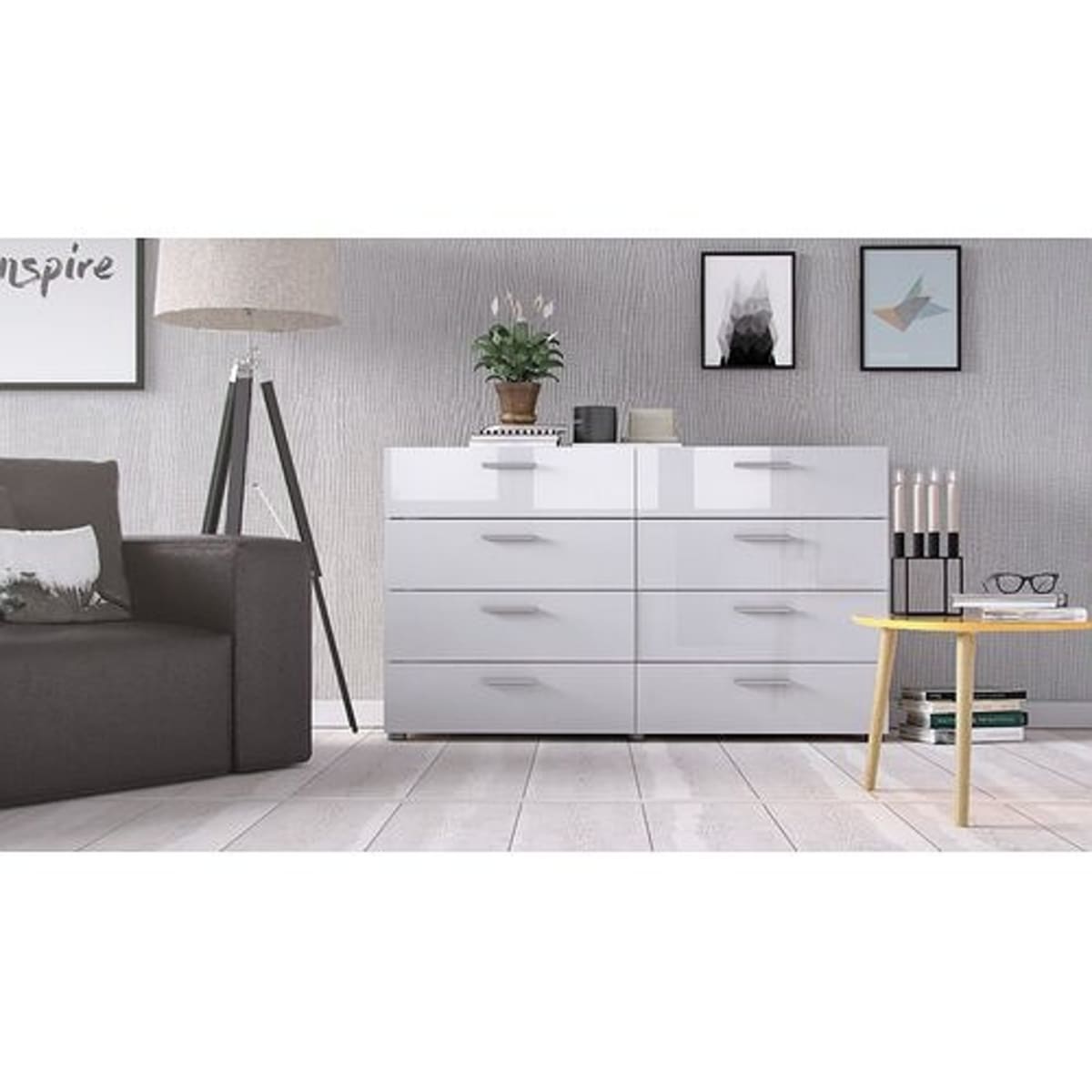 Gray 8 store drawer double dresser
