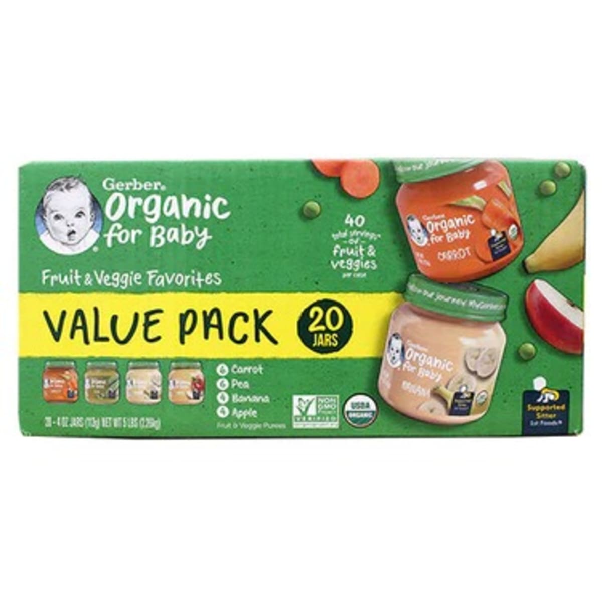 Gerber Organic Baby 1st Food Fruit Veggie Value Pack 20 Jars