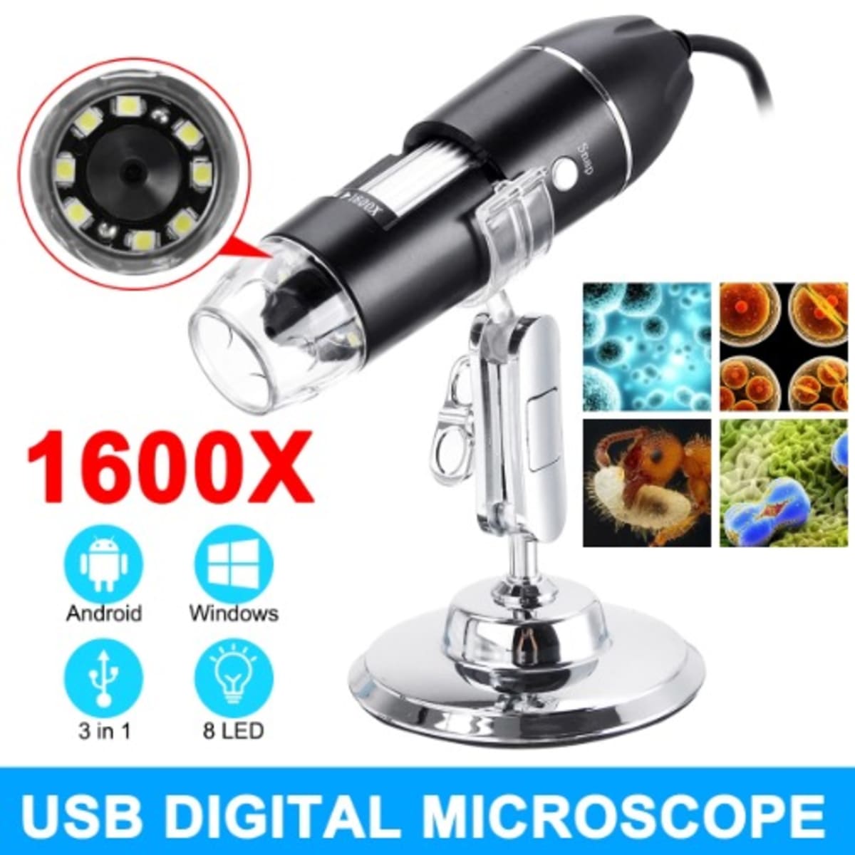 USB Mini Digital Microscope Endoscope Camera with 8 Bright LED