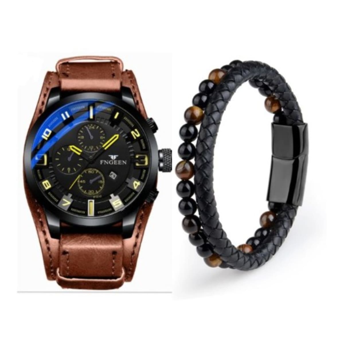 Leather Strap Men Watch With Bracelet Brown Konga Online Shopping
