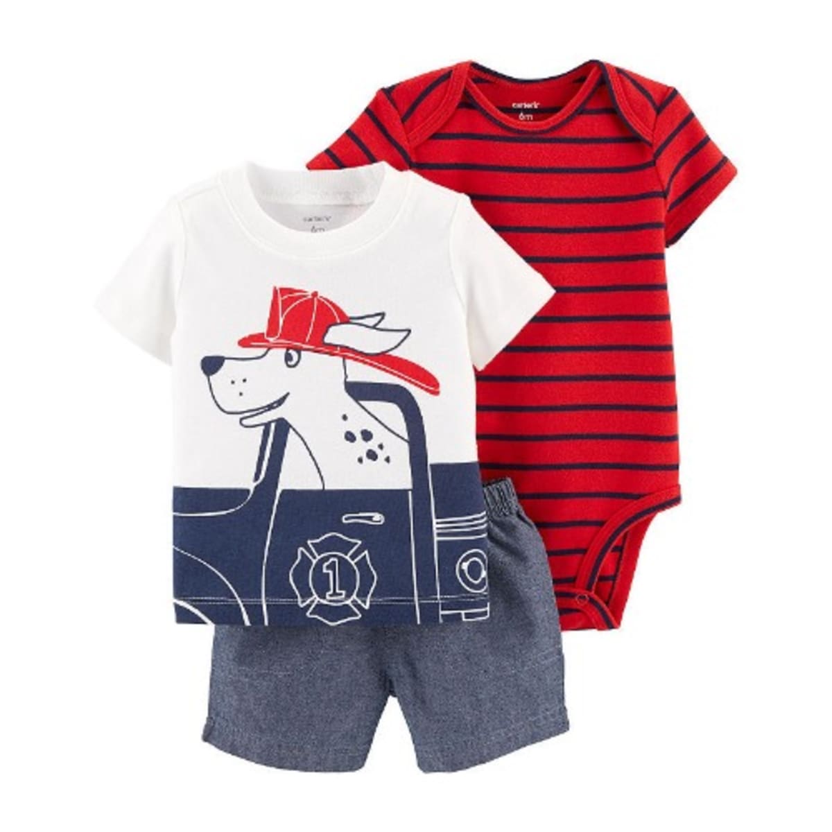 Carter's Baby Boy's 3 Piece Striped Bodysuit, T Shirt, & Short Set
