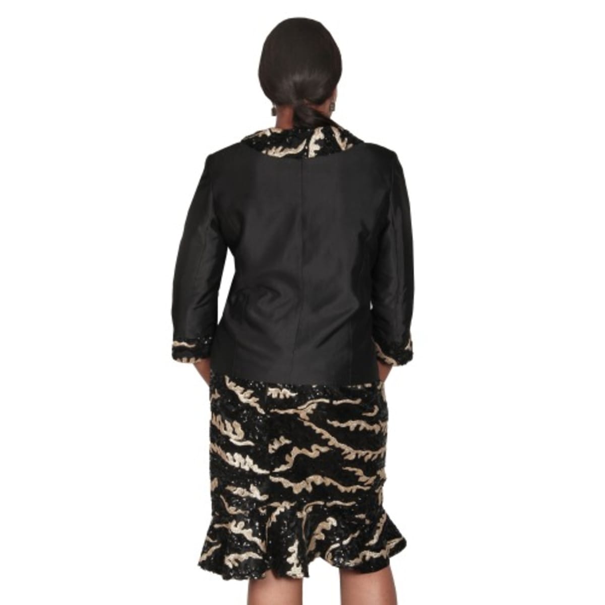 Ladies Ankara Skirt Suit With A Gold Button - Green & Black - Lss-4627