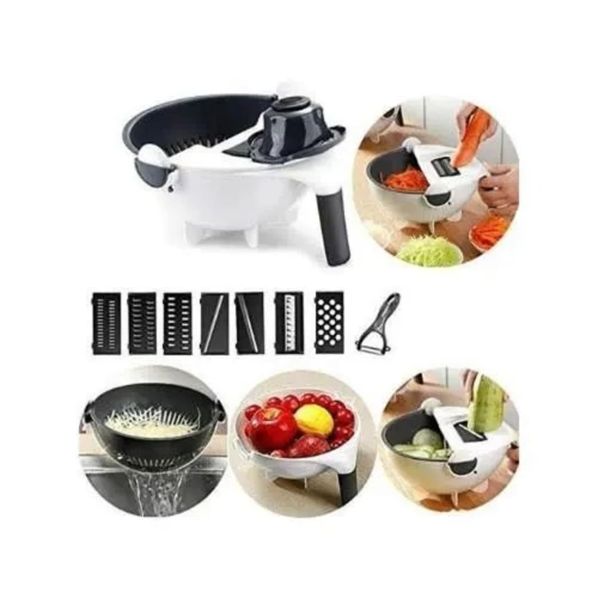 New 9 in 1 Multifunction Magic Rotate Vegetable Cutter with Drain