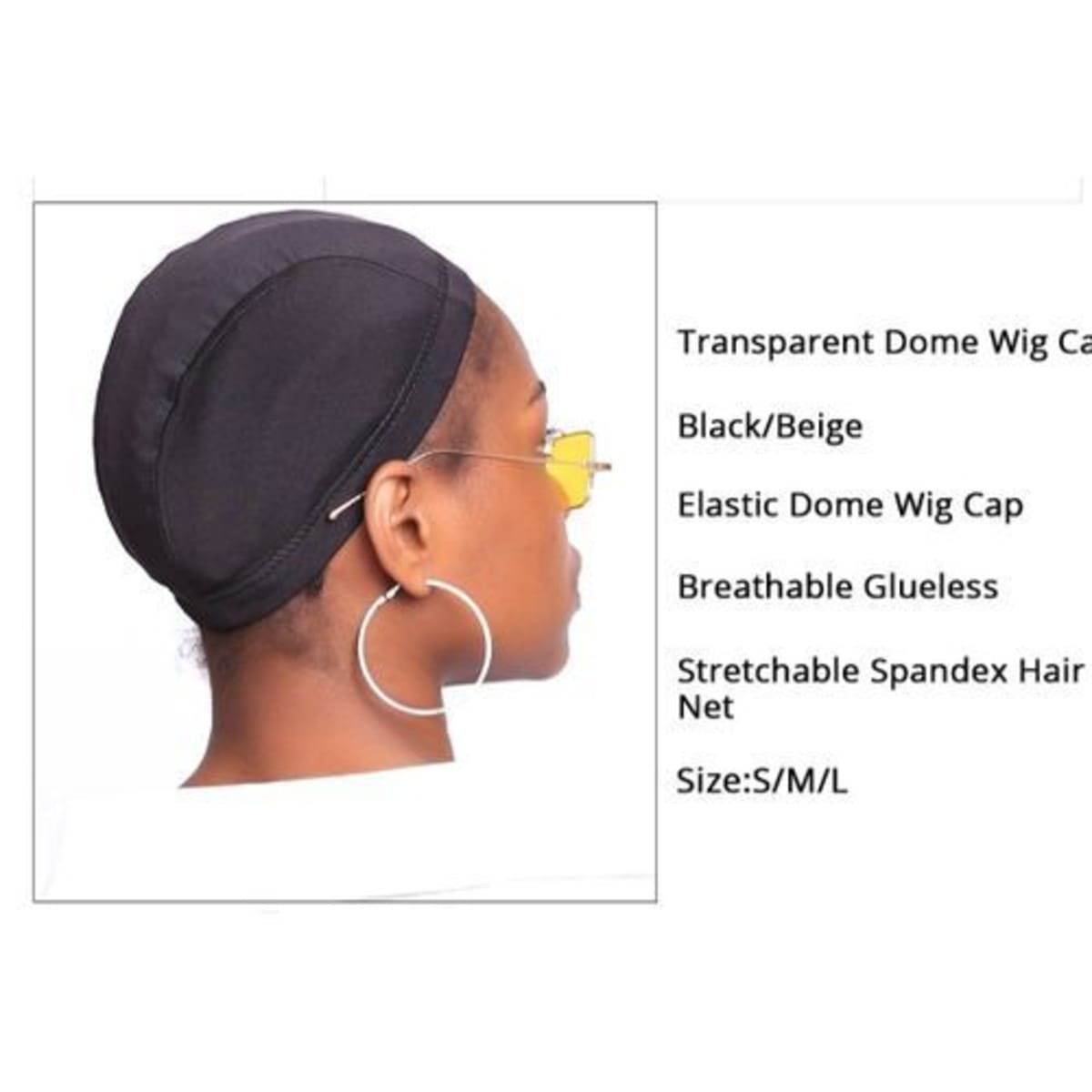 Black Mesh Dome Cap Breathable Glueless Stretchable Spandex Hair