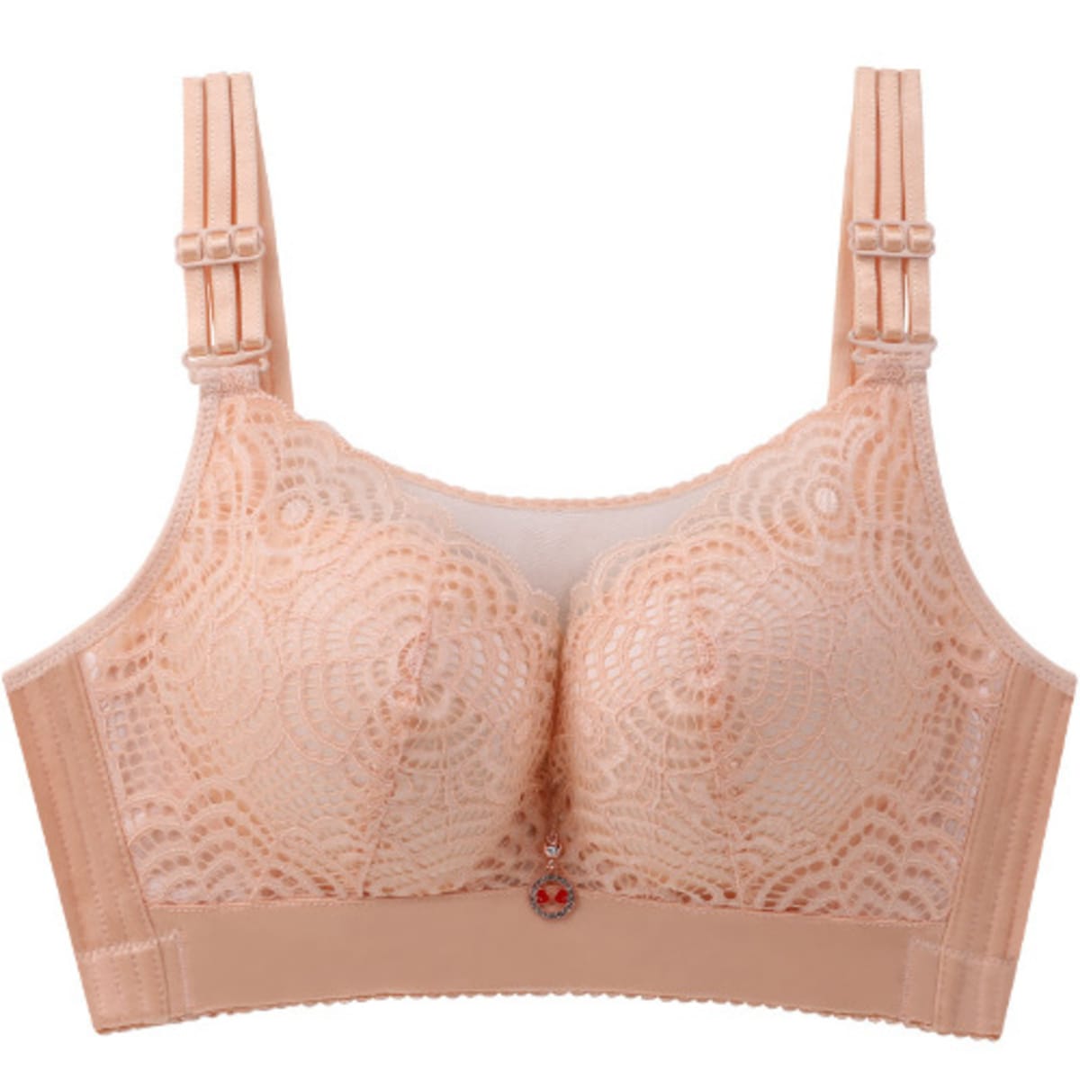 Ladies Triple Straps Bra With Wide Hooks-PEACH D Cup