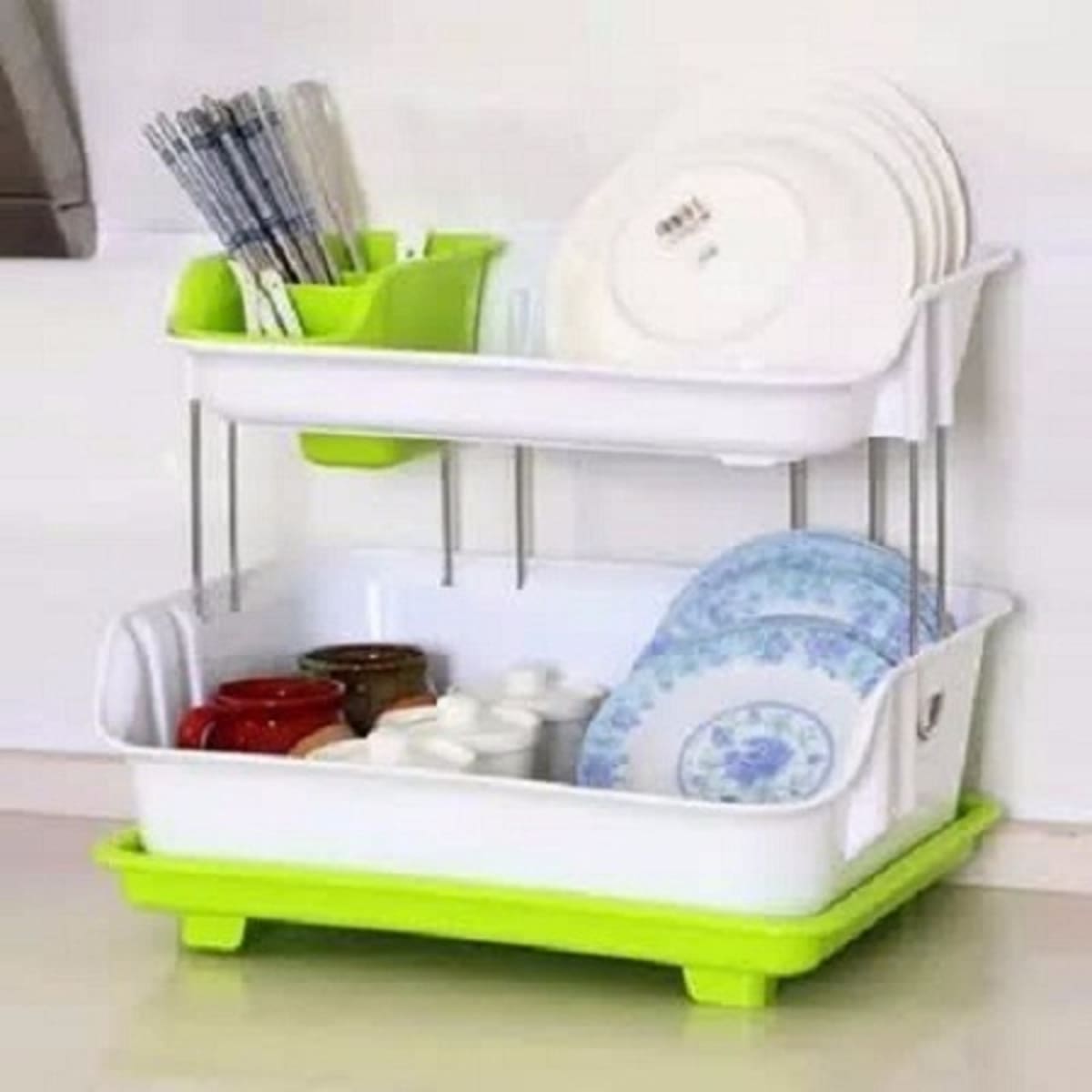 Multi-purpose Dish Storage Rack With Draining Board And Drainage