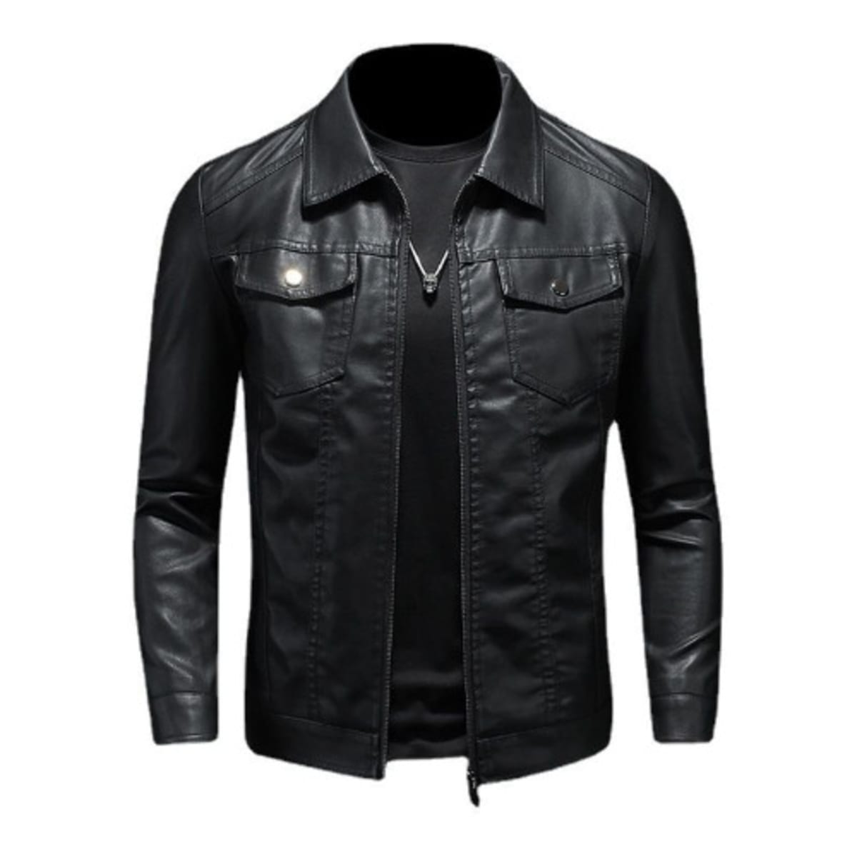Black plain hotsell leather jacket