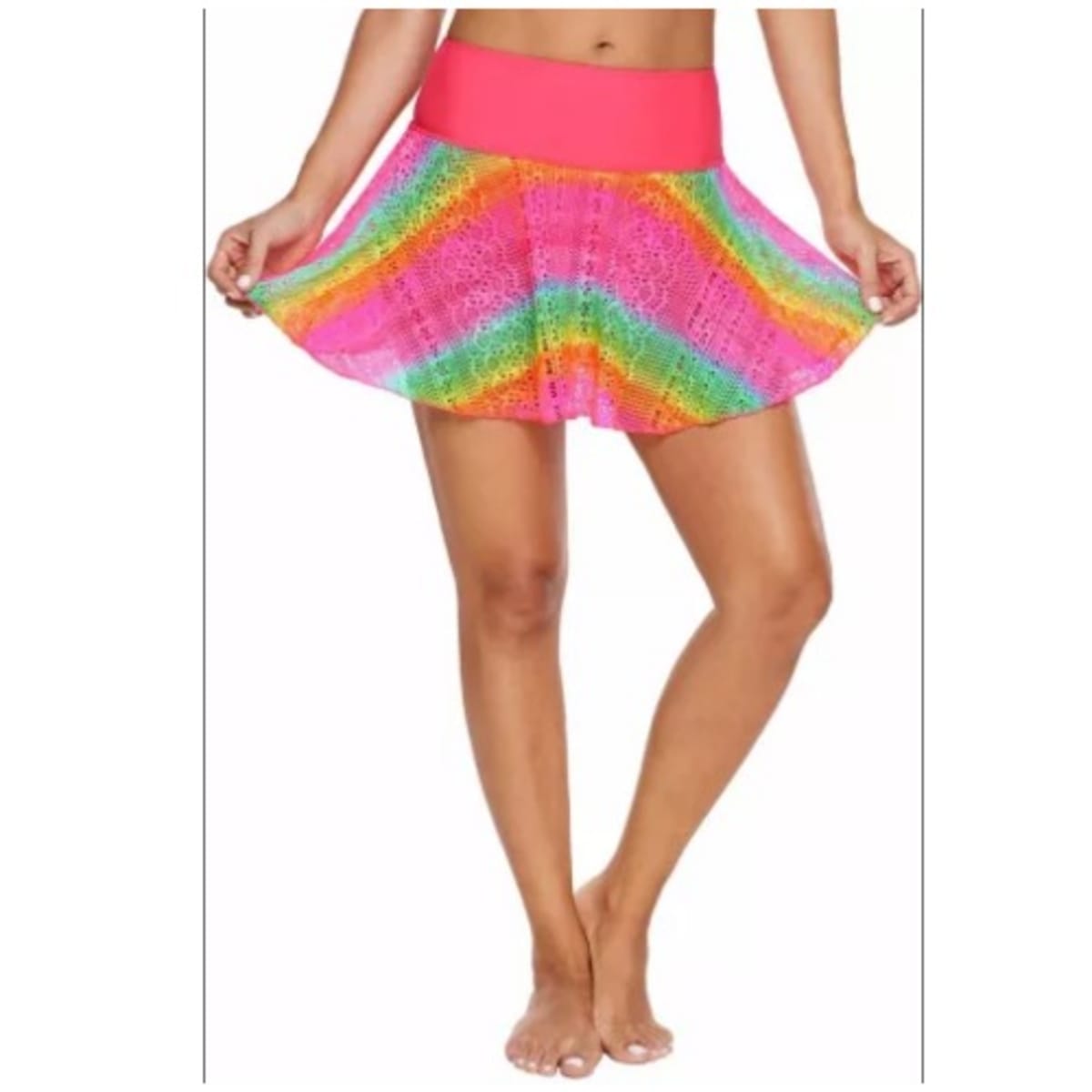 Fashion Woman Rainbow Lace Flared Swim Skirt Multicolor Konga