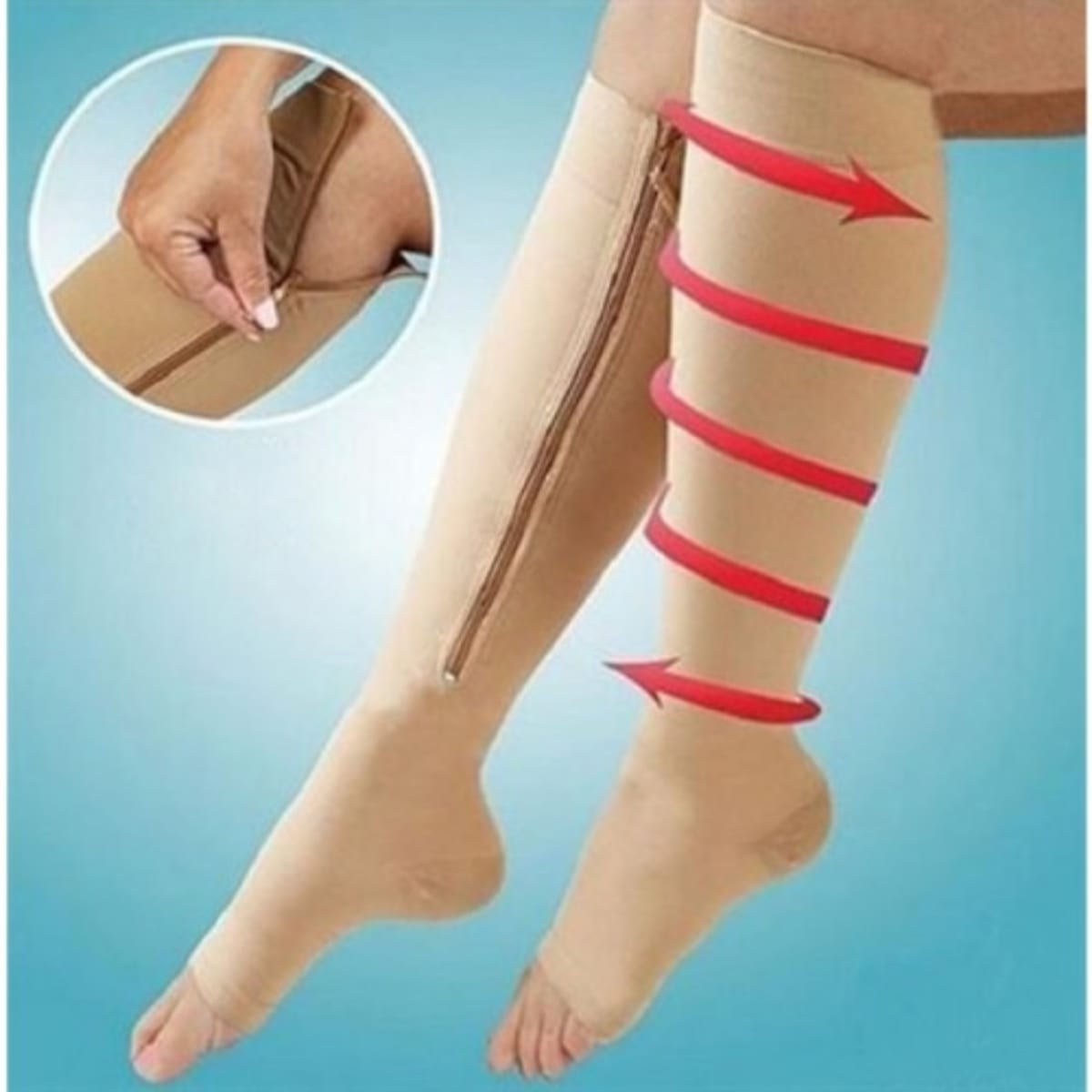 Zip Sox Zip-Up Zippered Compression Socks - Beige