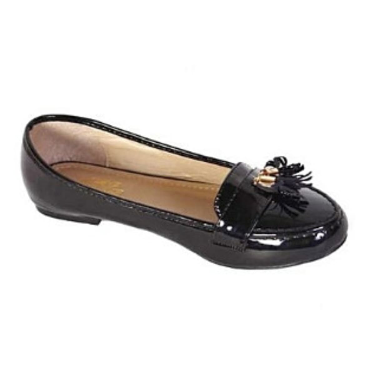 Aimeigao Women Patent Leather Flat Shoe With Horse Wip Detail