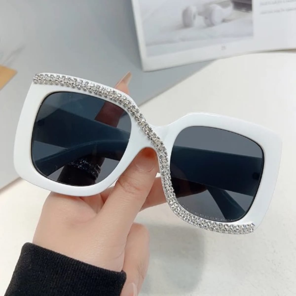 White rhinestone sale sunglasses