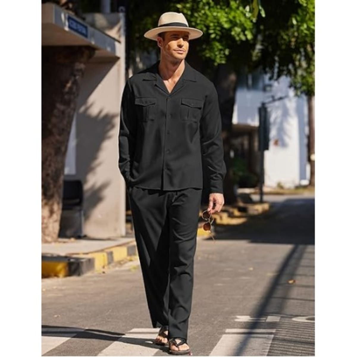 Men s Casual Button Down Shirts Long Sleeve And Trouser Black