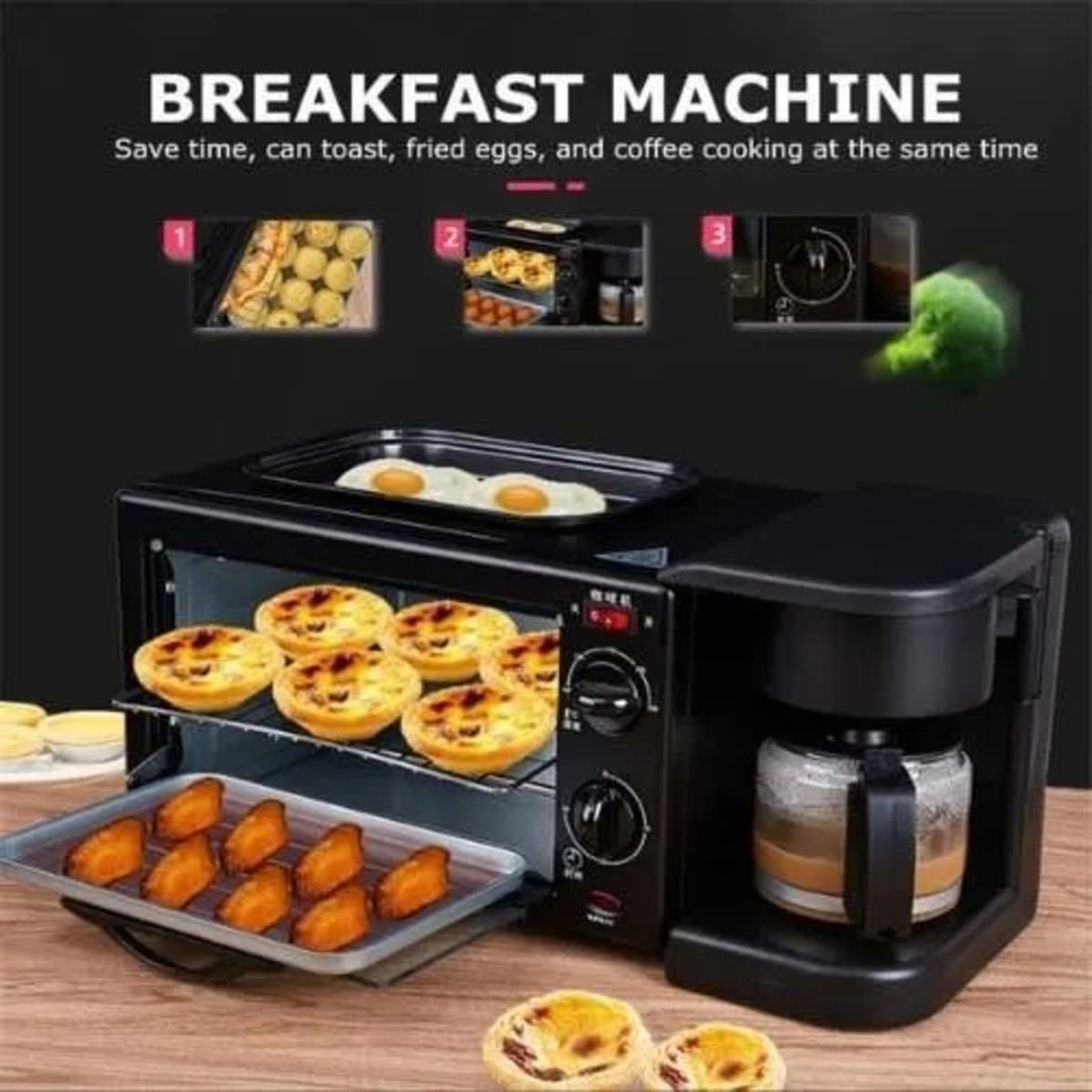 Sokany 3 In 1 Breakfast Maker Sk-145 Toaster with Frying Pan, Portable Oven  Breakfast Maker with Coffee Machine, Non Stick Die Cast Grill/Griddle for