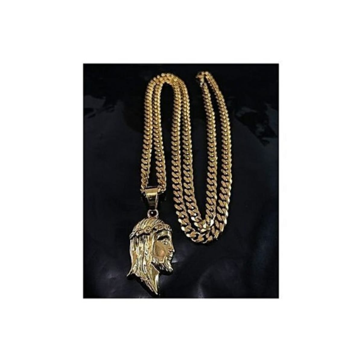 Gold cuban link chain clearance jesus piece