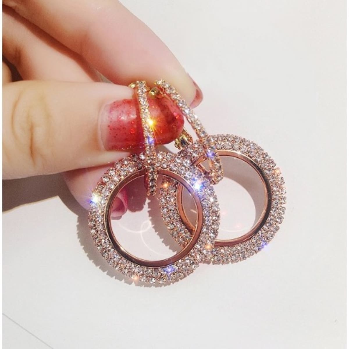 Fashion Jewelry Luxury Crystal Rhinestone Double Circle Earring