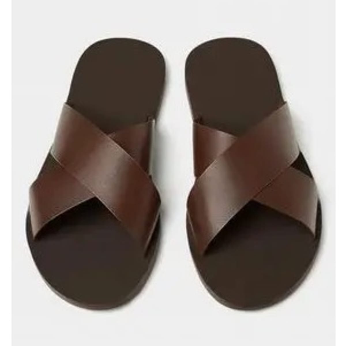 Men's Cross Leather Palm Slippers With Buckle Detail - Brown