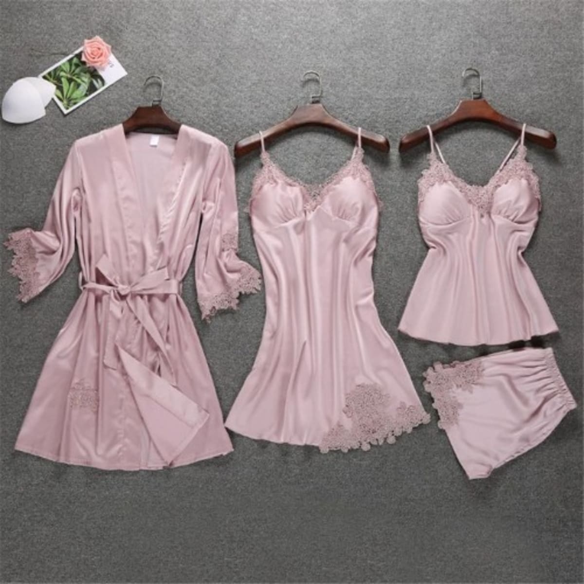 Silk Sleepwear Gowns Set Bathrobe, Robe, Night Dress For