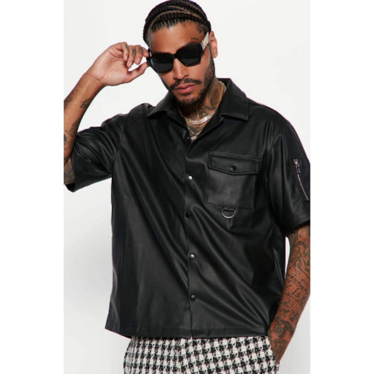Leather short sleeve top store