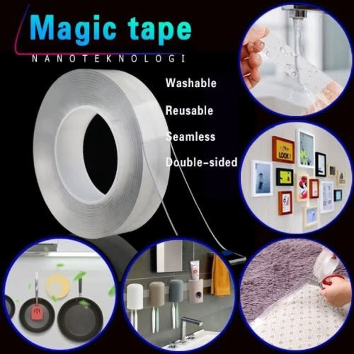 Double Sided Nano Re-usable Magic Adhesive Tape